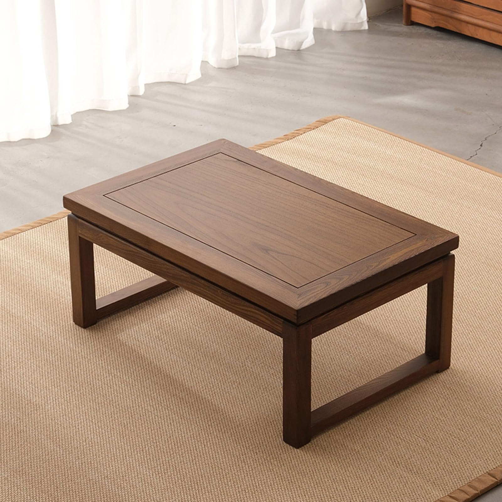 Table basse japonaise en bois d orme ideale pour coin baie vitree