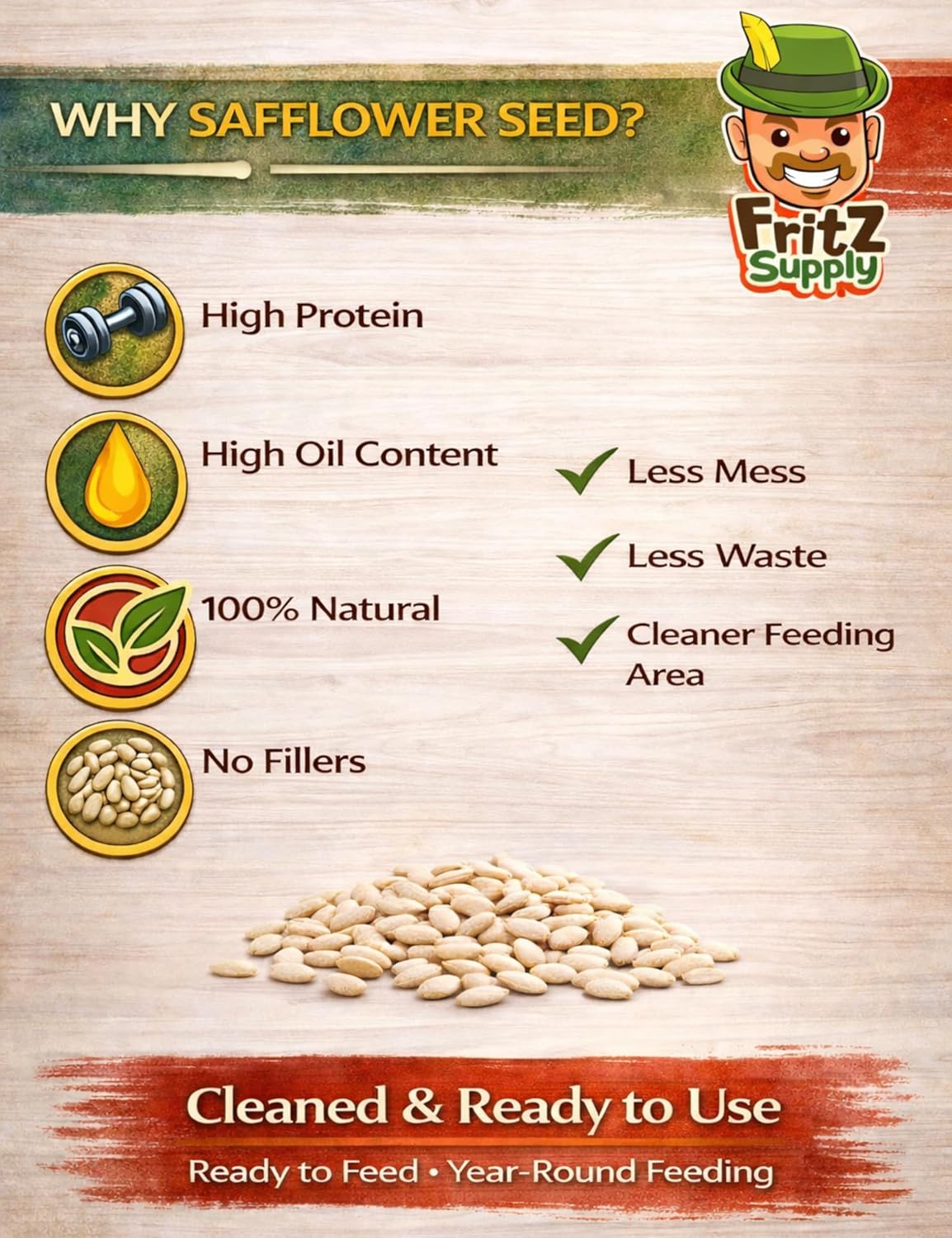 Safflower Seeds for Wild Birds (20 lb) – High Protein & Oil Content – Cardinals, Chickadees, Nuthatches & Grosbeaks.
