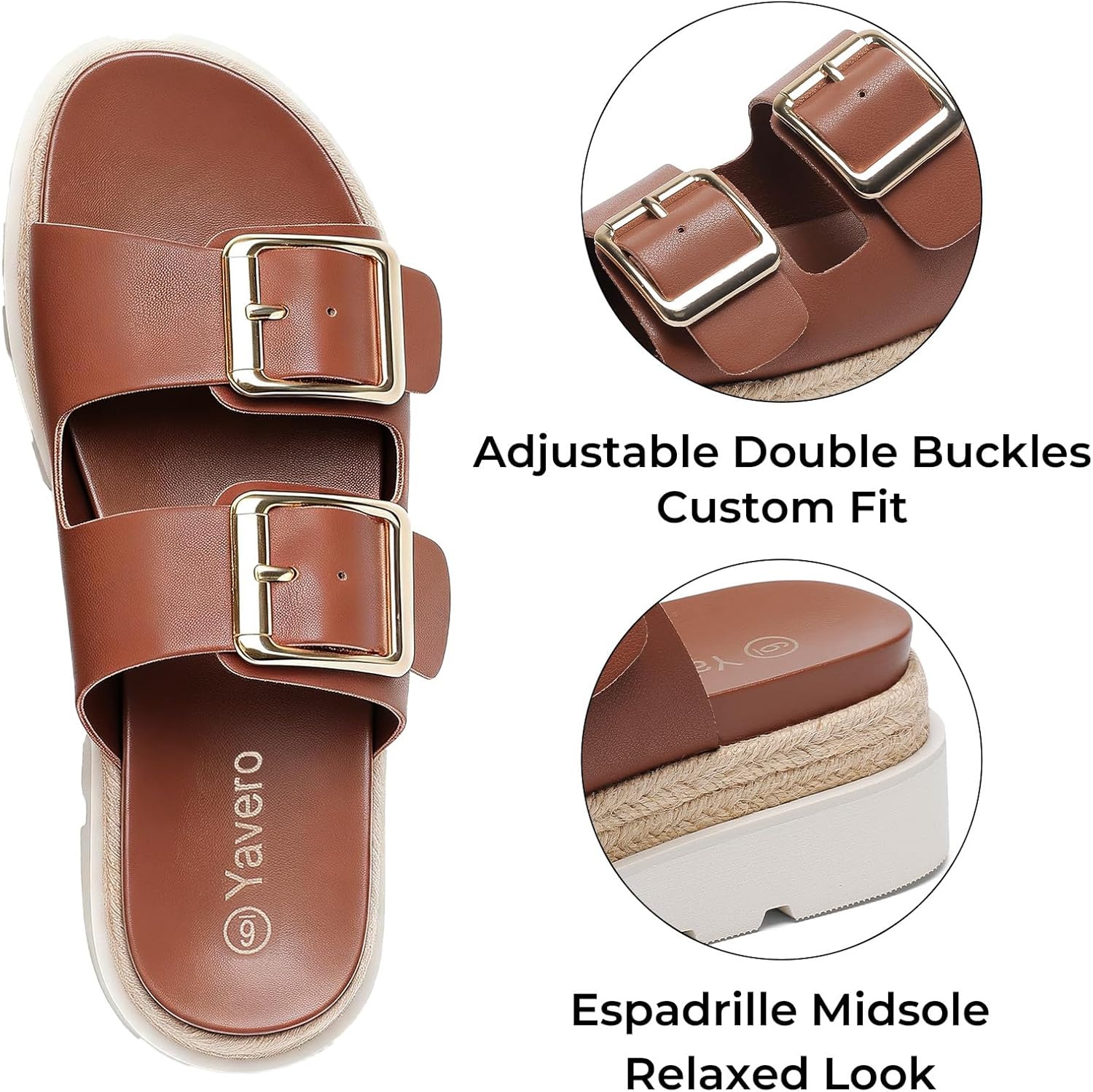Yavero Womens Platform Sandals Espadrilles Slide Sandals with Double Buckles Comfortable Open Toe Summer Vacation Sandals - Image 5