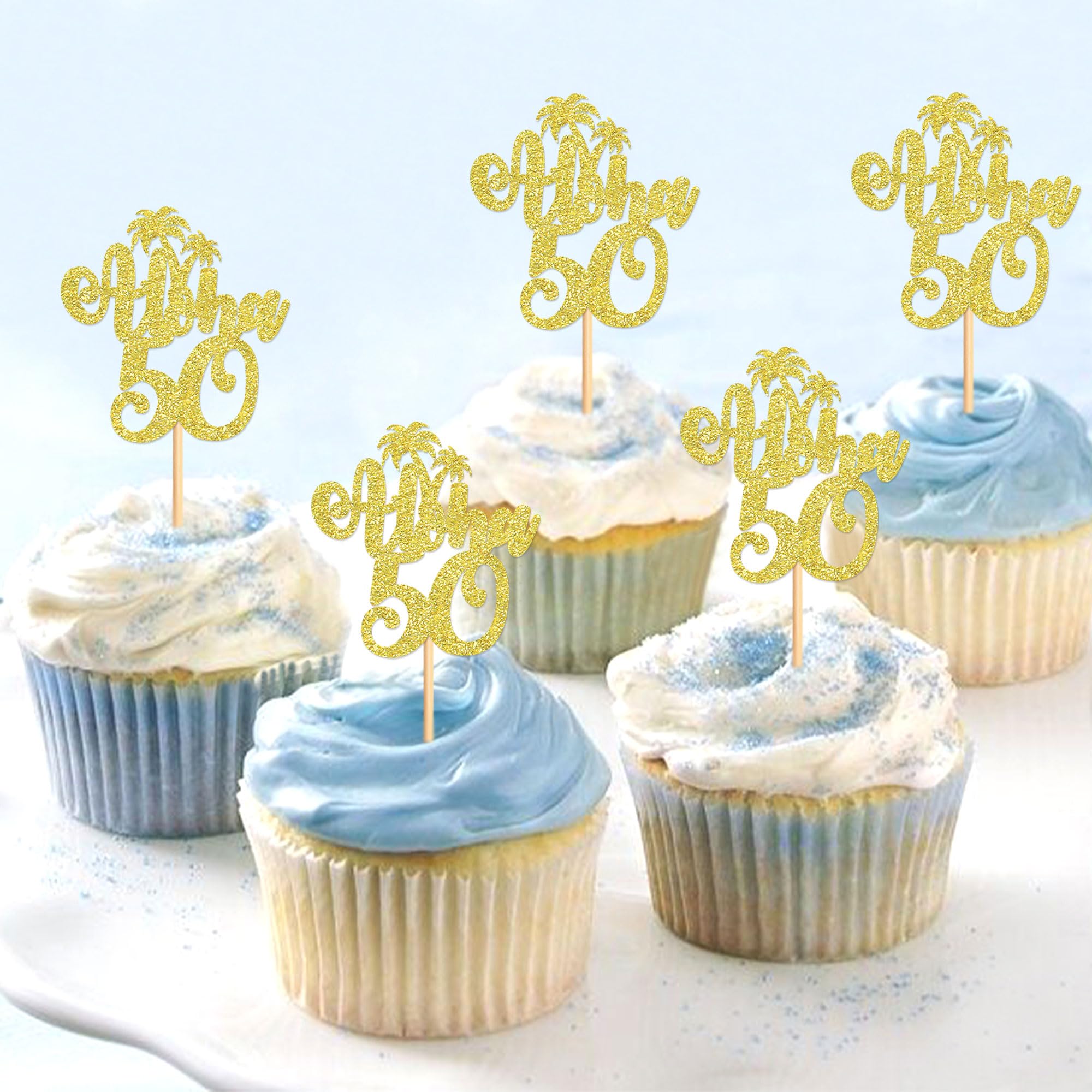 Ercadio Cupcake-Topper Gold Glitzer Aloha – 60 Stück Für Hawaii-Party & Jubiläum