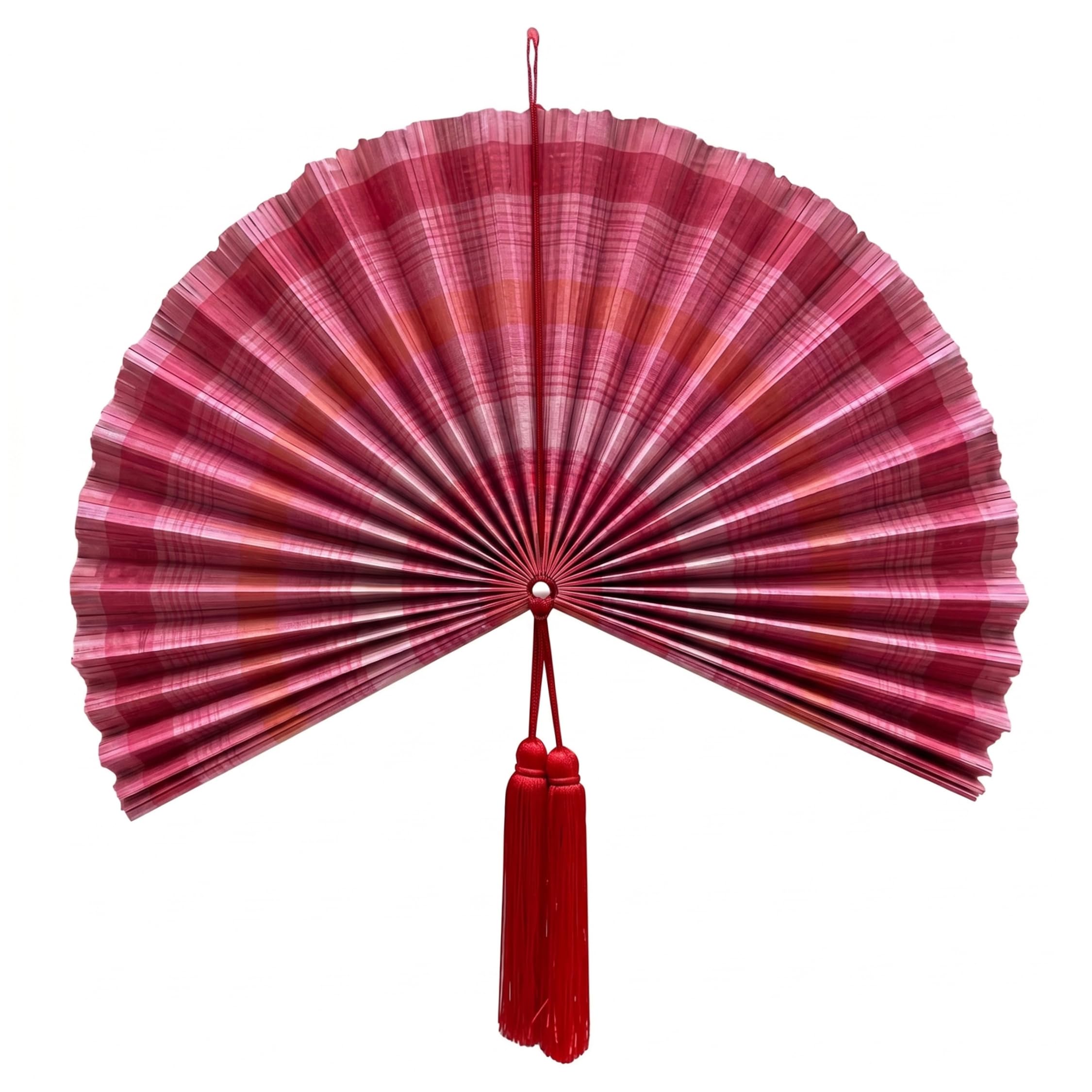PithCogent Fan Wall Art, Fan Wall Decor, 30x22in Big Art Foldable Decorative Fans with Tassel for Home Office Hotel, Red