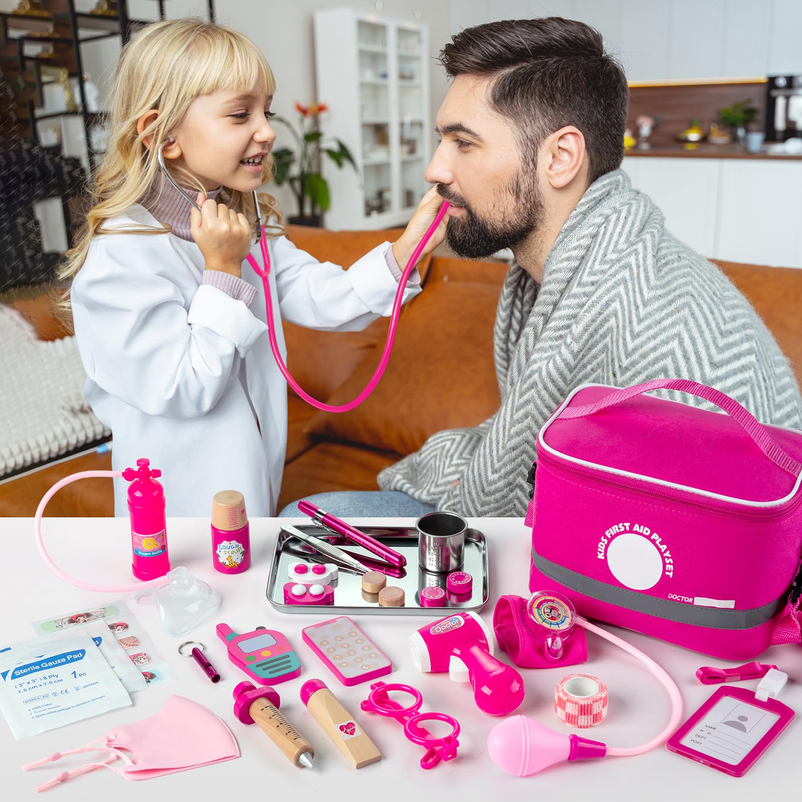 Doctor Kit for Kids Girls, 34 Pcs Kids Doctor Kit for Toddlers 3-5 with Medical Storage Bag & Real Stethoscope, Pretend Play Set for Boys Girls Fun Role Playing Game