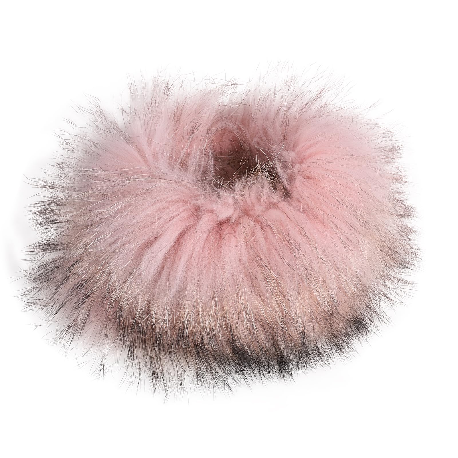 Women's Winter Headband Genuine Raccoon Fur Knitted Neck Warmer Furry Fur Infinity Hairband Elastic (Pink)