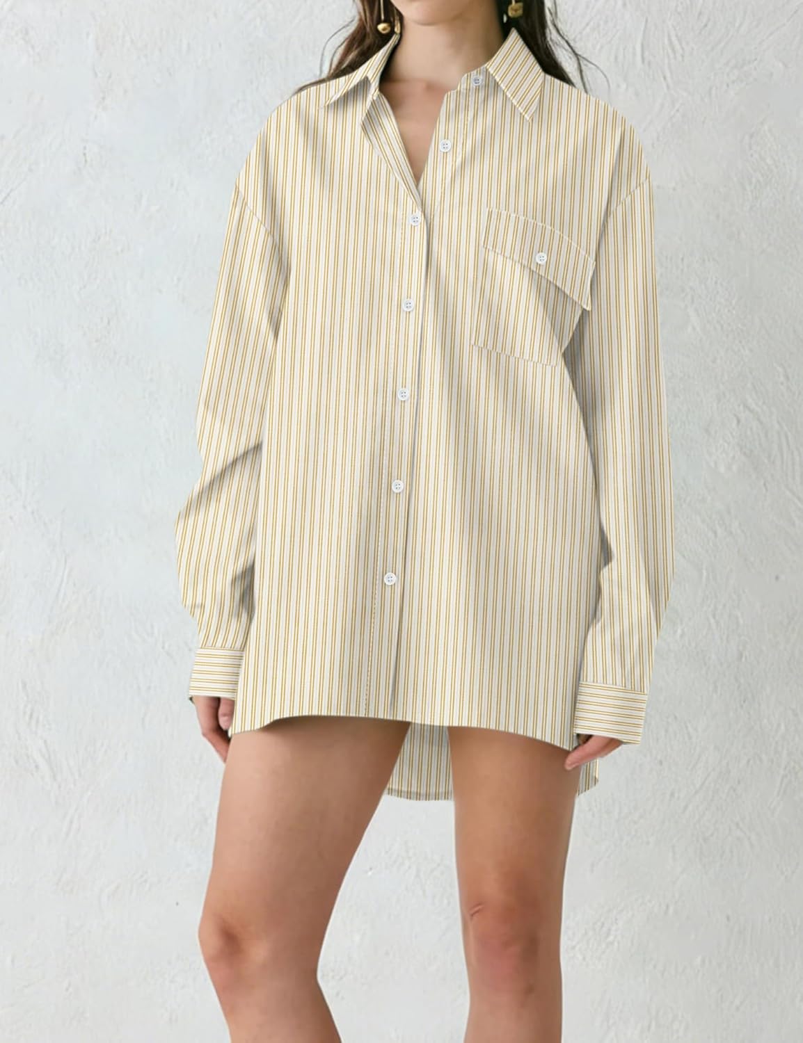 AKEWEI Button Down Shirts for Women Long Sleeve Collared Work Blouse Fashion Oversized Office Shirts with Pocket - Image 4