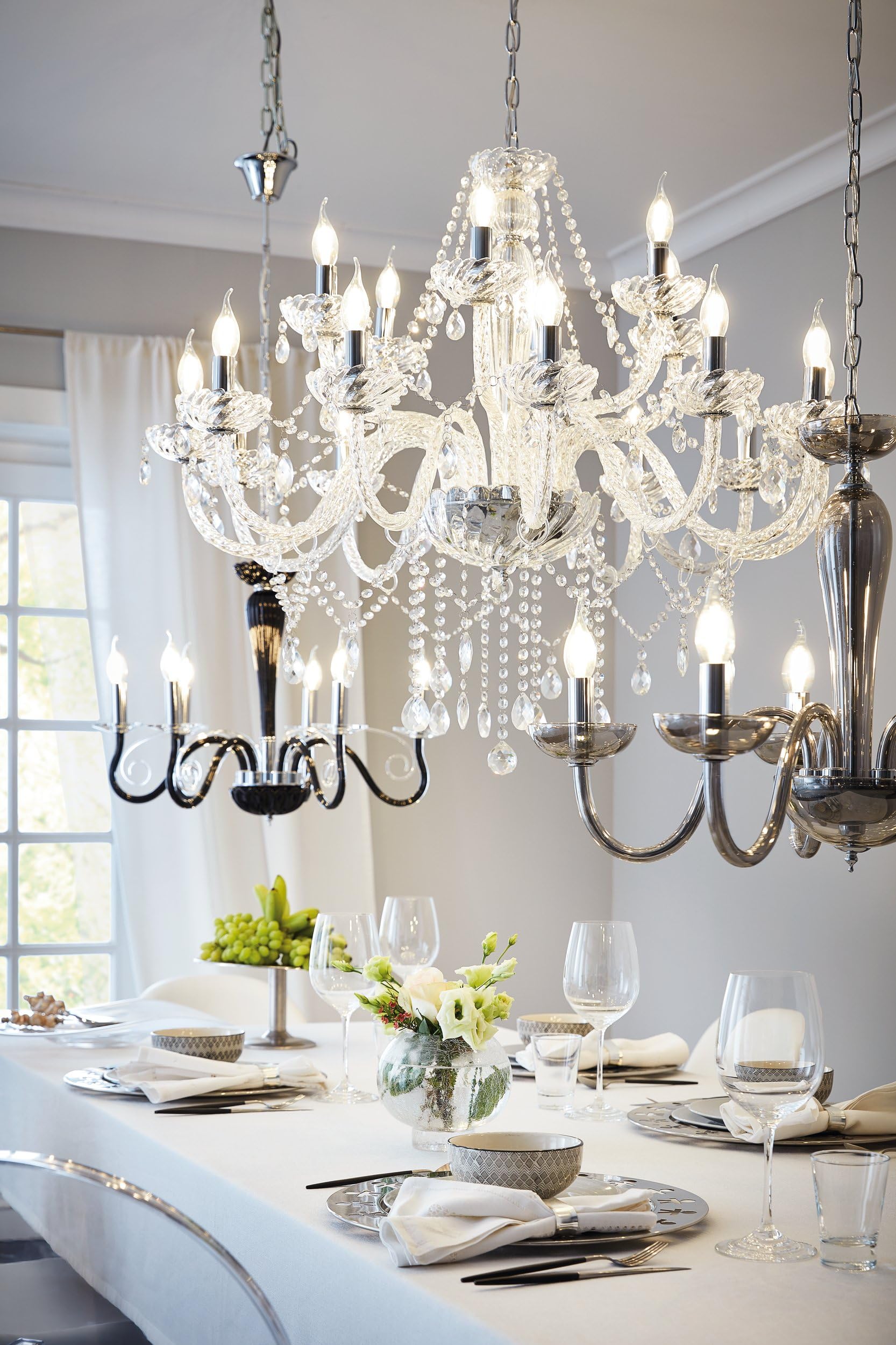 Eglo Lámpara colgante Basilano 1, candelabro vintage de 18 luces | estilo shabby chic, lámpara suspendida de acero y vidrio cromado, transparente, lámpara para mesa de comedor y salón con E14
