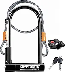 Trava em U para bicicleta padrão Kryptonite Keeper, trava em U para bicicleta resistente vendida em prata segura, manilha de 12 mm com suporte de montagem e chaves para bicicleta, motocicleta,