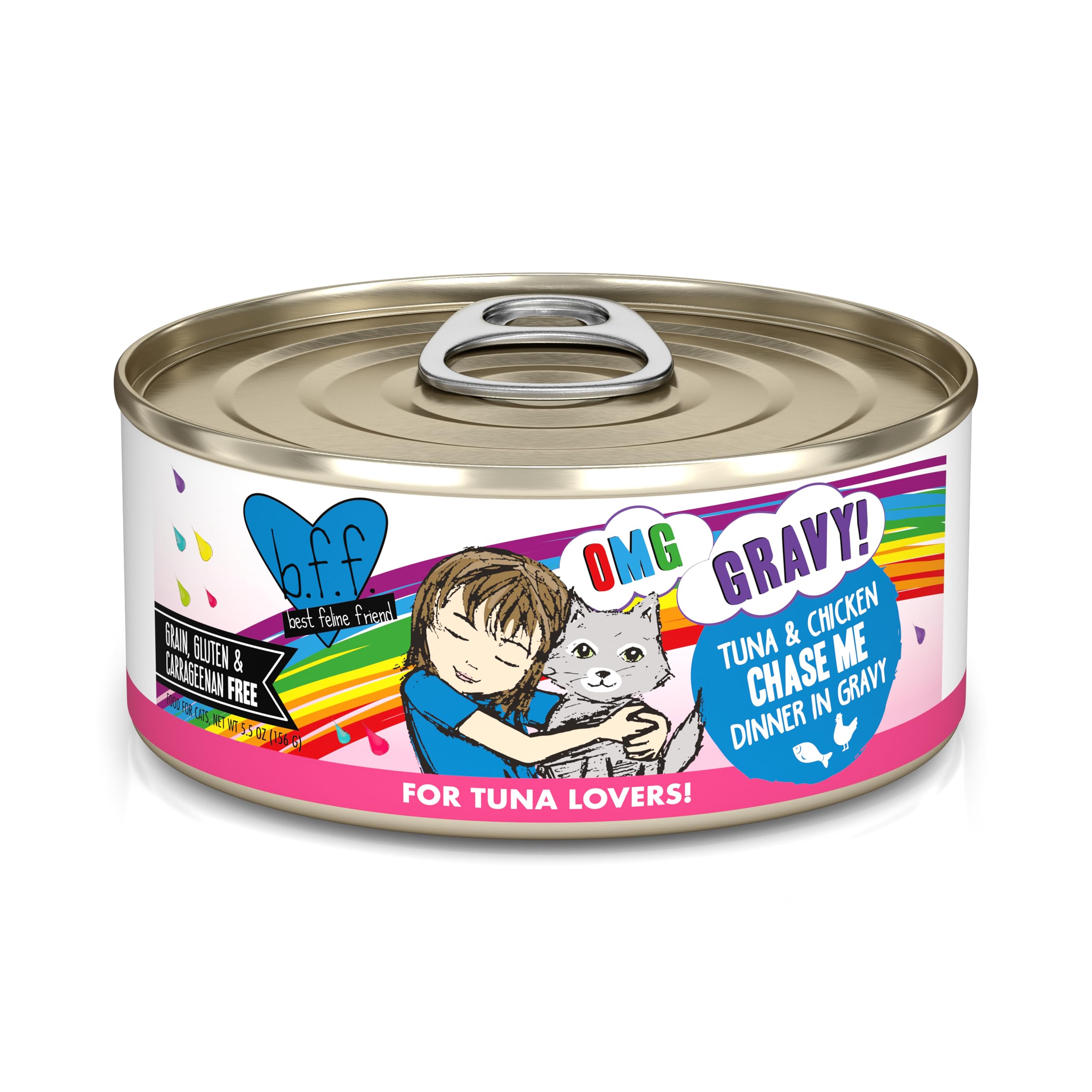 Weruva B.F.F. OMG - Best Feline Friend Oh My Gravy!, Tuna & Chicken Chase Me with Tuna & Chicken, 5.5oz Can (Pack of 8)