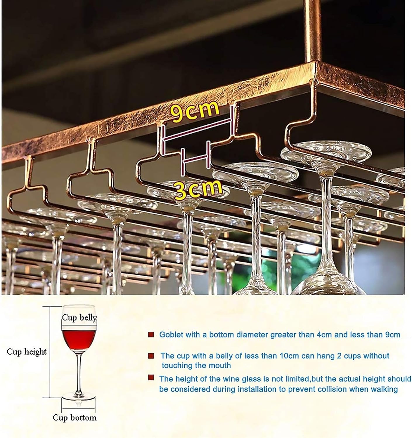 Wine Rack Wine Glass Rack Suspension Goblet Cup Holder Retro Wrought Iron Hanging Display Stand Ceiling Decoration Shelf for Bar/Club/Restaurant/Kitchen,Brown-120 * 40cm