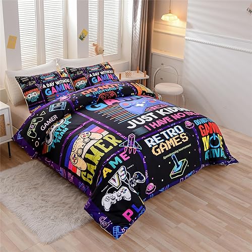 Miniatura 7 de Meeting Story Juego de ropa de cama con estampado de consola de videojuegos color negro para niños, juego de ropa de cama para consola de juegos,