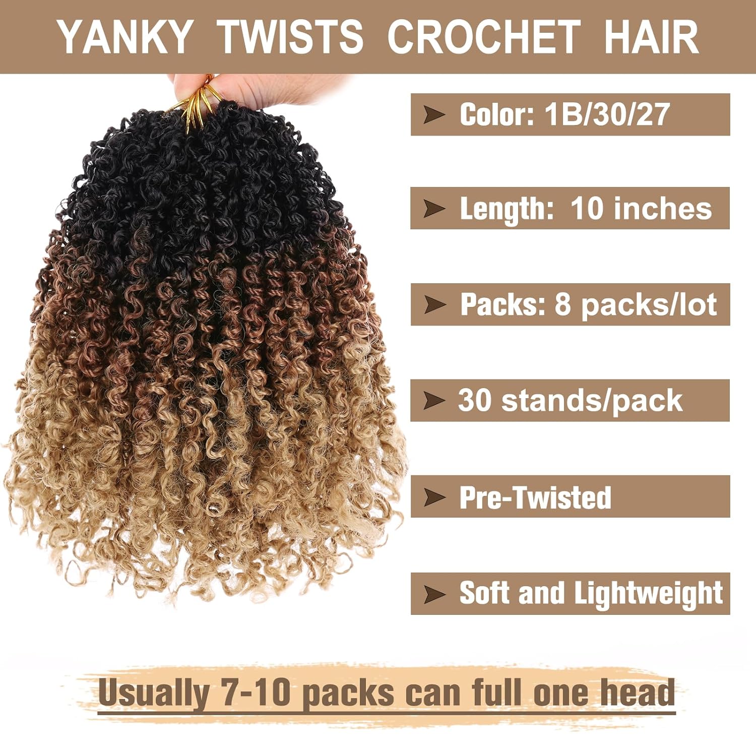 COOKOO 10 Inch 8 Packs Pre Twisted Crochet Yanky Twist Hair for Women Ombre Passion Twist Crochet Braids Hair Spring Twist Synthetic Hair Short Havana Twist Crochet Hair Extensions 1B/30/27# 1B/30/27# 10 Inch (Pack of 8)
