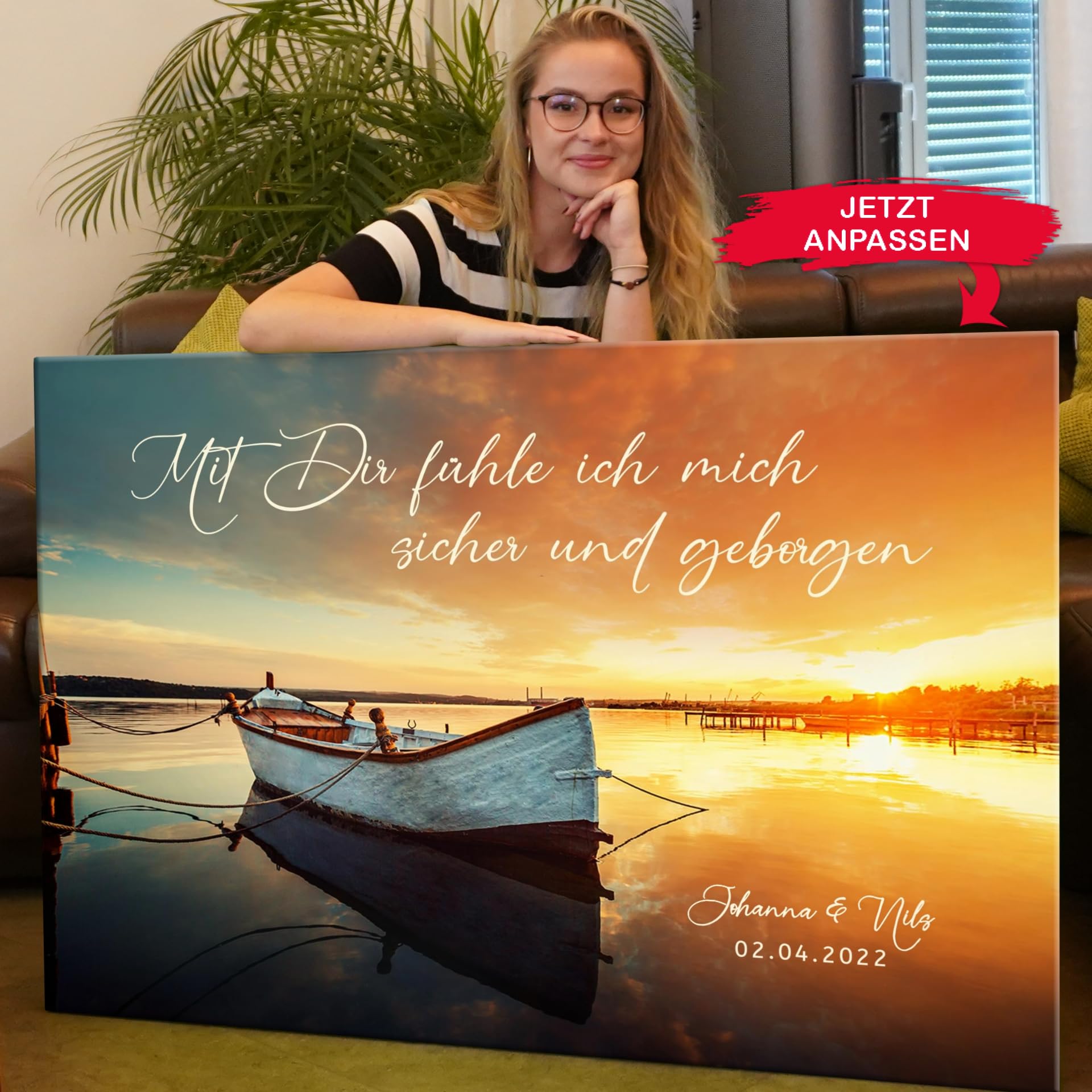 Liebesleinwand Personalisierte Geschenke | Leinwandbild Geschenk für sie und ihn zum Geburtstag, Hochzeitstag, Jahrestag gestalten | Geborgenheit