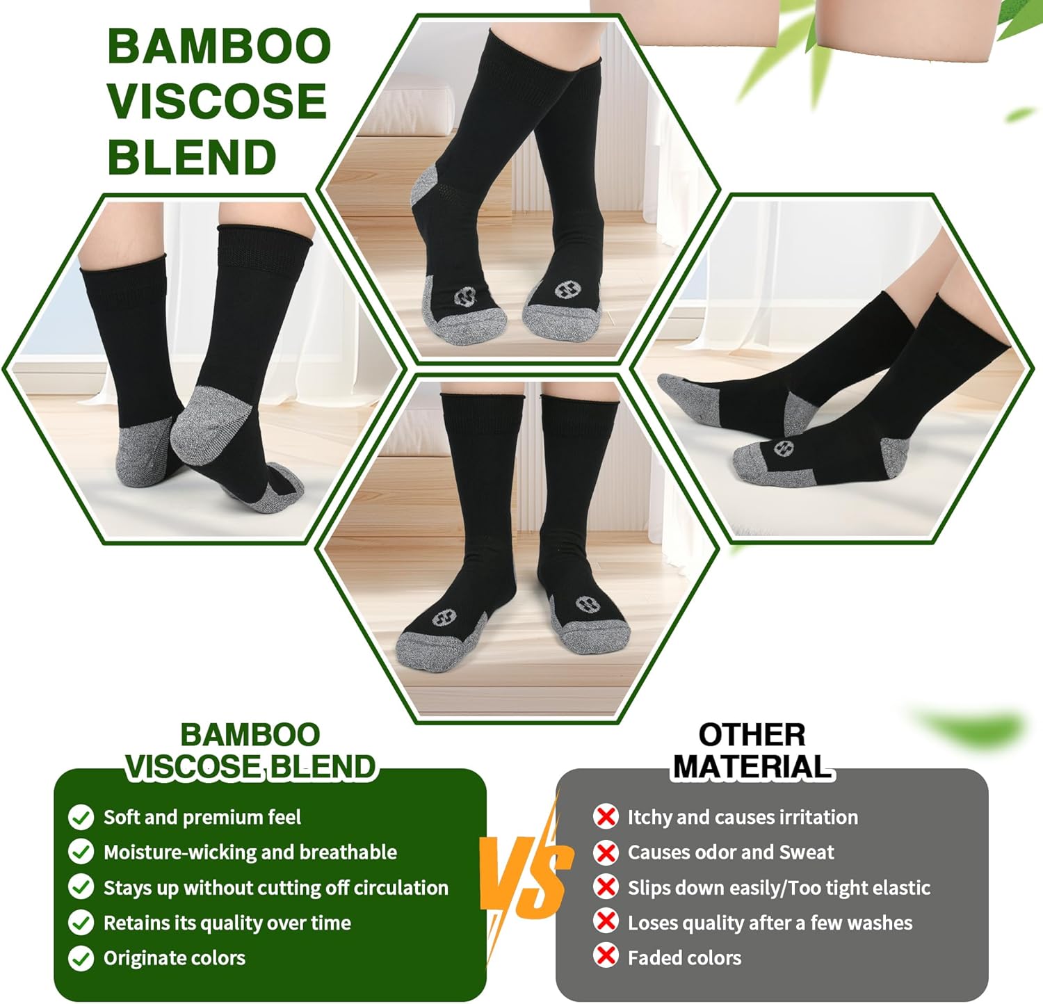 Diabetic Socks for Men,4 Pairs Crew Diabetic Neuropathy Socks for Men Size 9-11/10-13/13-15. - Image 3