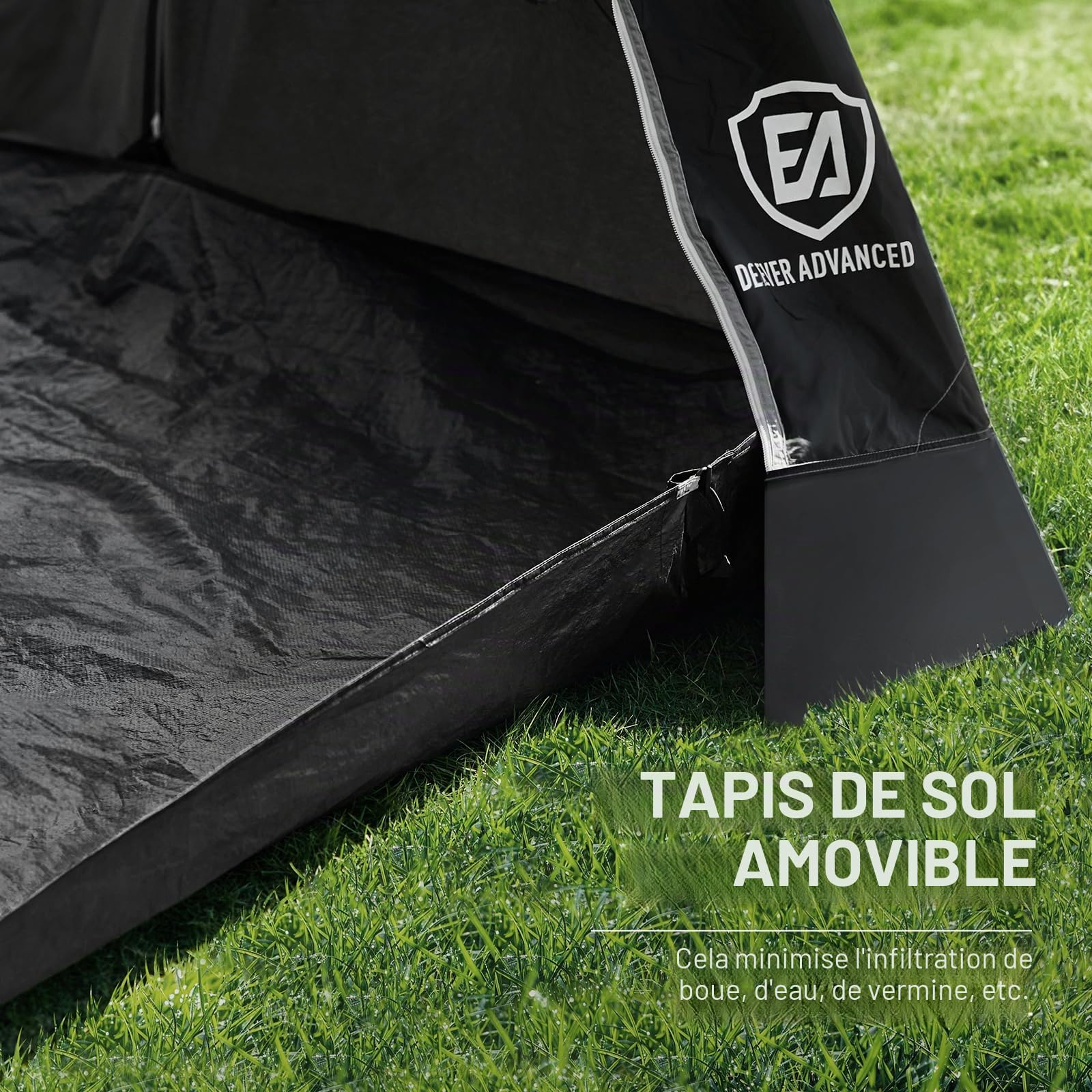 EVER ADVANCED Auvent de caravane 350 x 260 x 245 cm pour camping-car avec 2 fenêtres, porte latérale, grande porte comme toit, auvent de voyage en polyuréthane 3000 mm imperméable pour les voyages, la