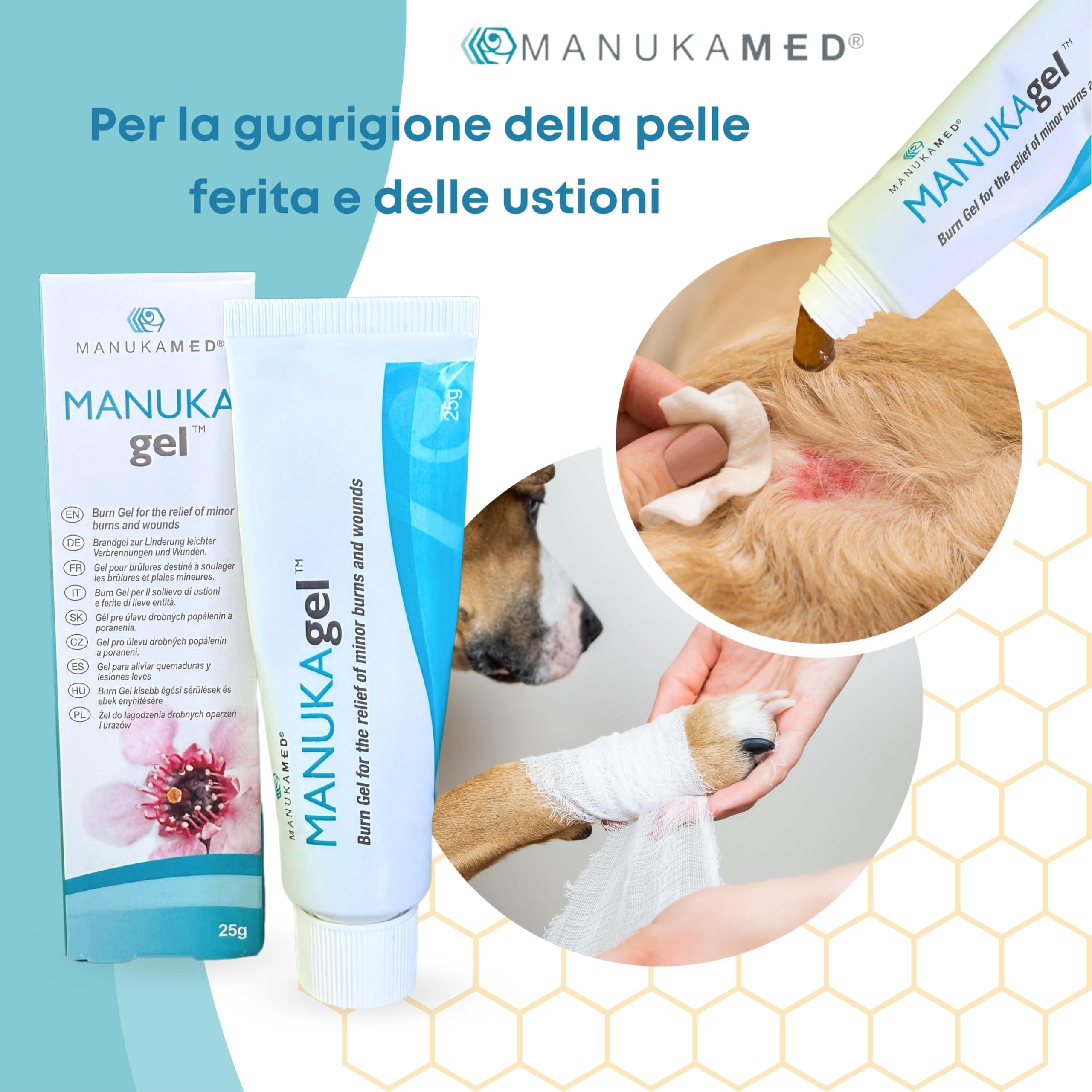 ManukaMed MANUKAgel Gel antibatterico, unguento per ferite per cani, gatti, cavalli, miele di Manuka 100% bioattivo MGO 560+/25 g