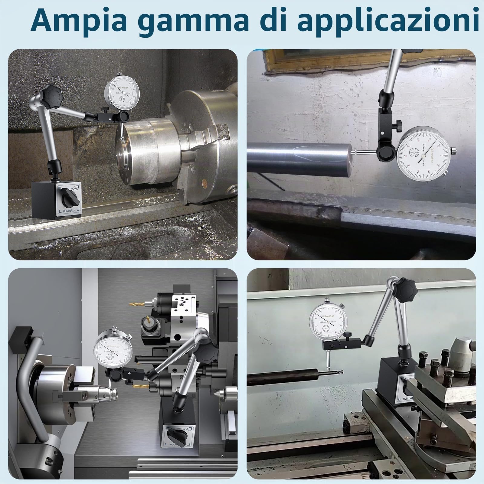 Comparatore di Precisione 0-20mm Centesimale Meccanico a Quadrante e Base Magnetica, Set Indicatore Metrico in Acciaio Inox + Staffa Braccio Regolabile Porta Quadrante Max Pull 80KG