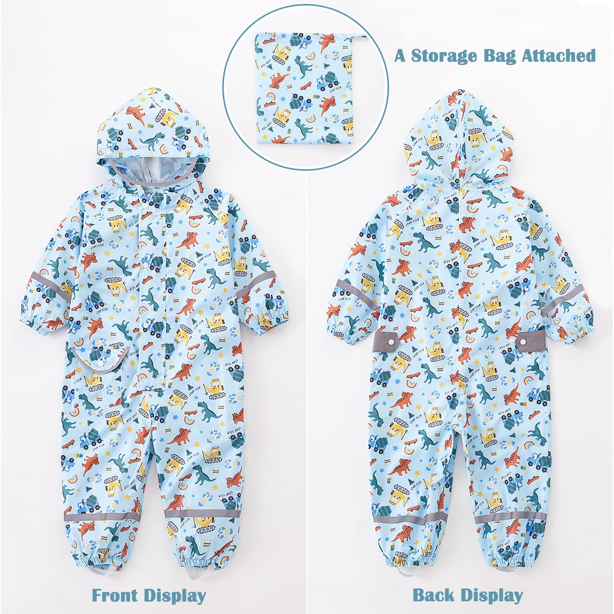 Fewlby Enfant Imperméable à Capuche Combinaison de Pluie Garçon Fille Manteau de Pluie Veste Poncho Léger Animal Imprimé Rayure Réfléchissante Outdoor Imperméables S 1-3 Ans