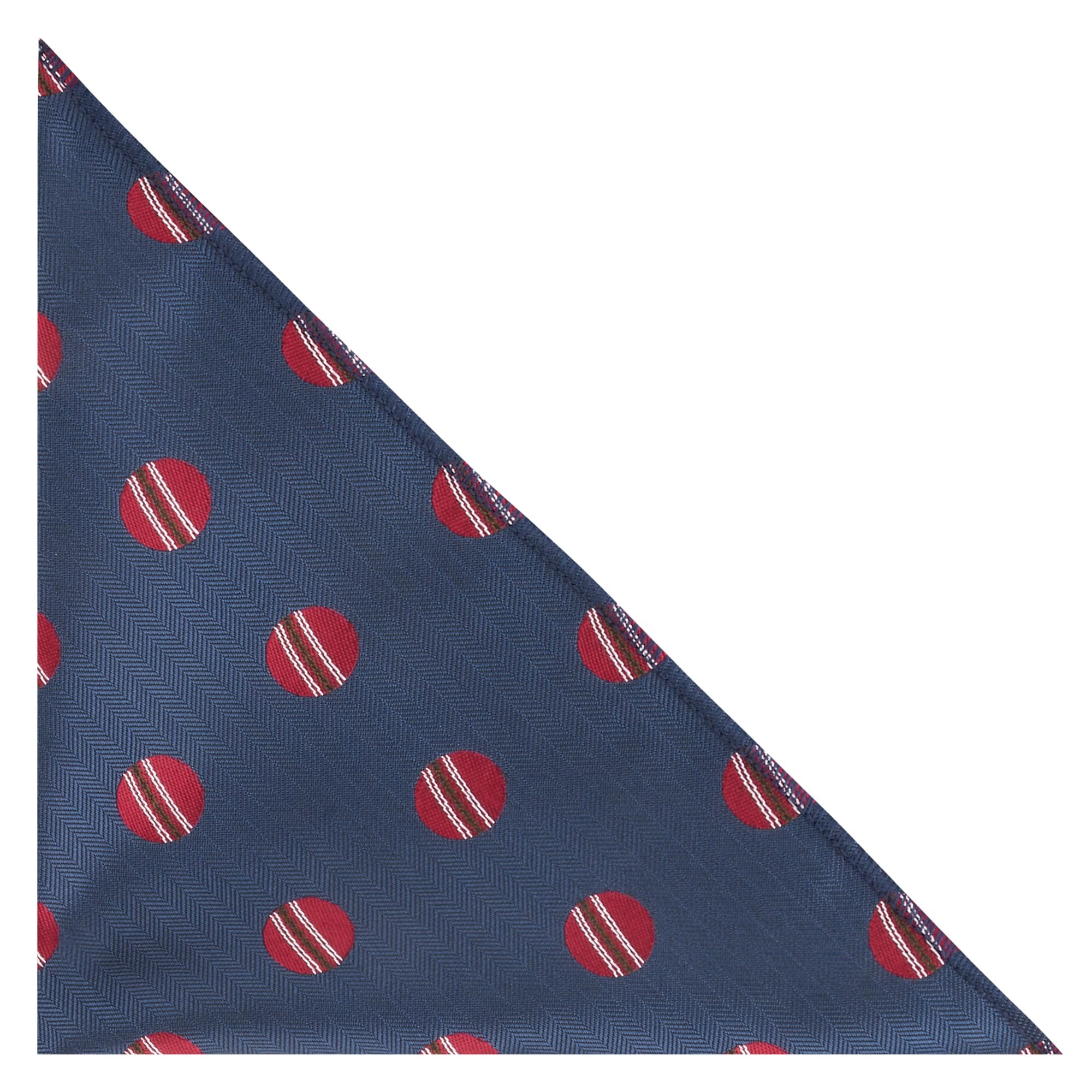 King & Priory Men's Blue Cricket Ball Navy Herringbone Embroidered Pocket Square, Handkerchief