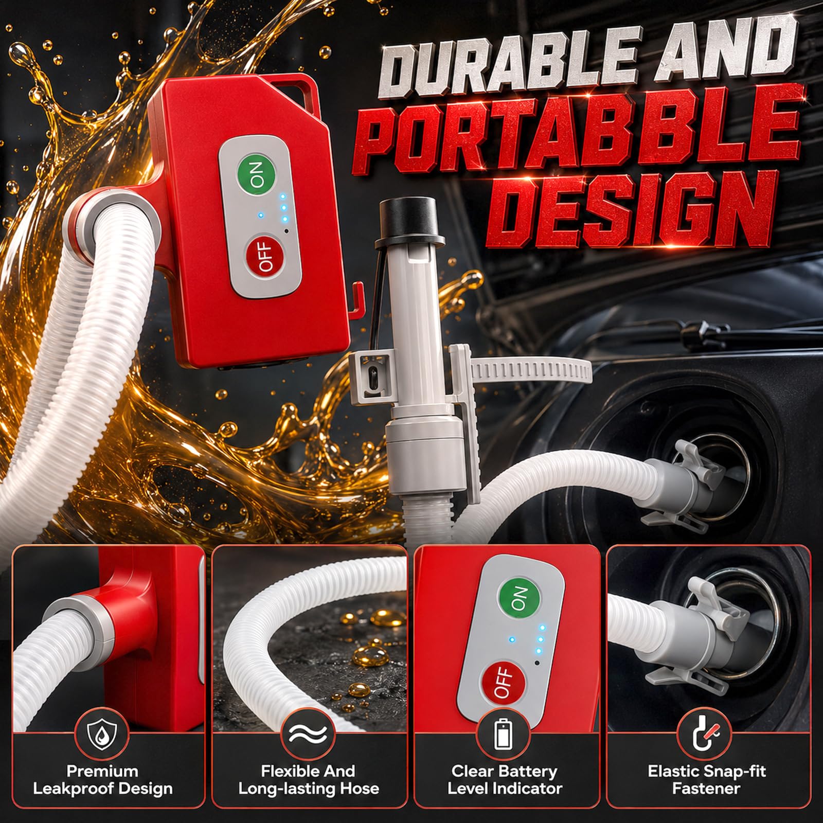 Pompa di benzina per tanica, 27mm versione europea – Pompa elettrica con arresto automatico, motore senza spazzole, ricaricabile (2000mAh/40min) – Pompa carburante 6,5 L/min
