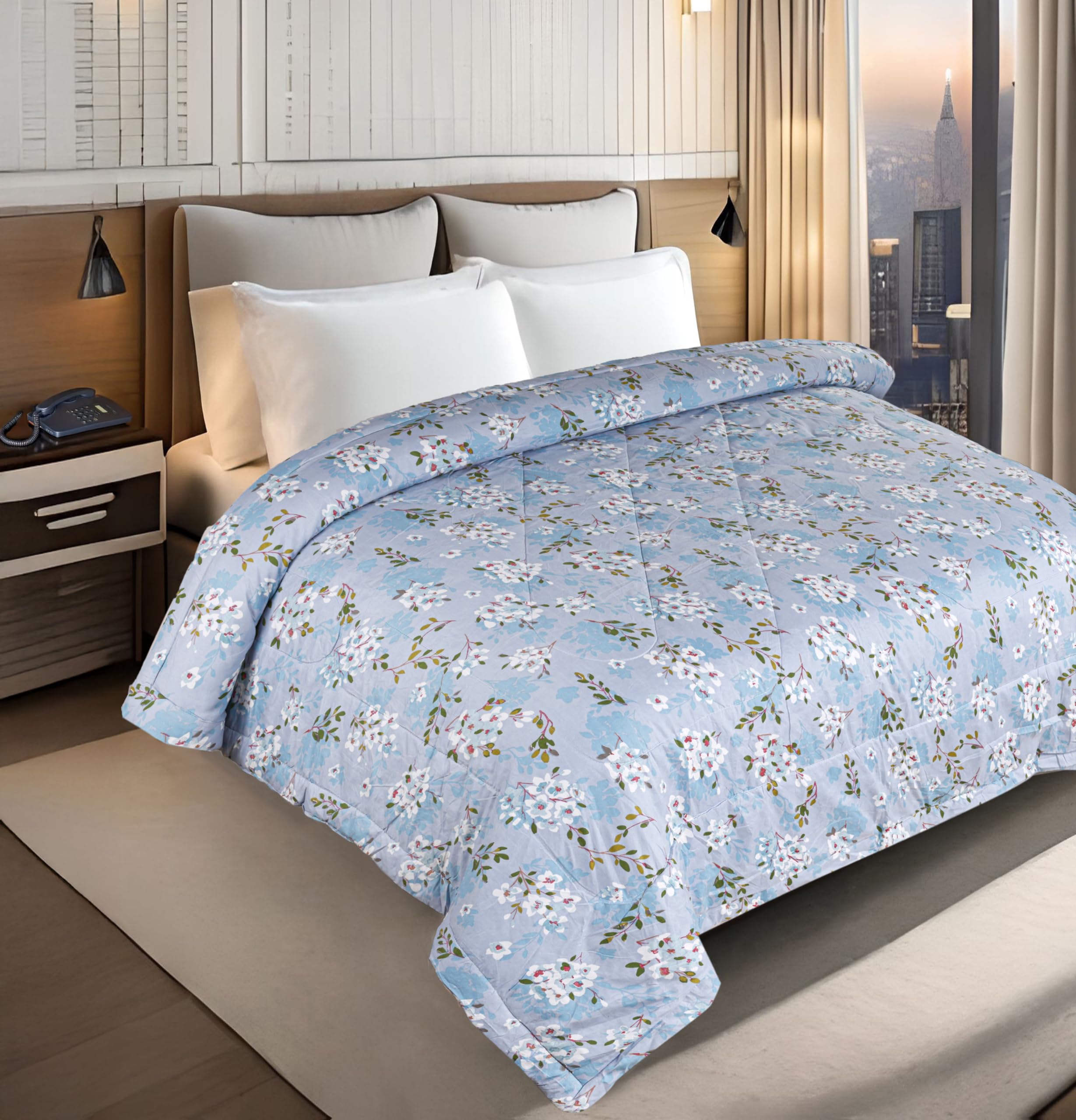 CHANDRAVATI 240 GSM Microfiber Reversible AC Comforter/Quilt/Duvets/Summer Blanket, Cozy & Lightweight All-Season Bedding King Size (Sky Blue - Floral, Double)-image-38