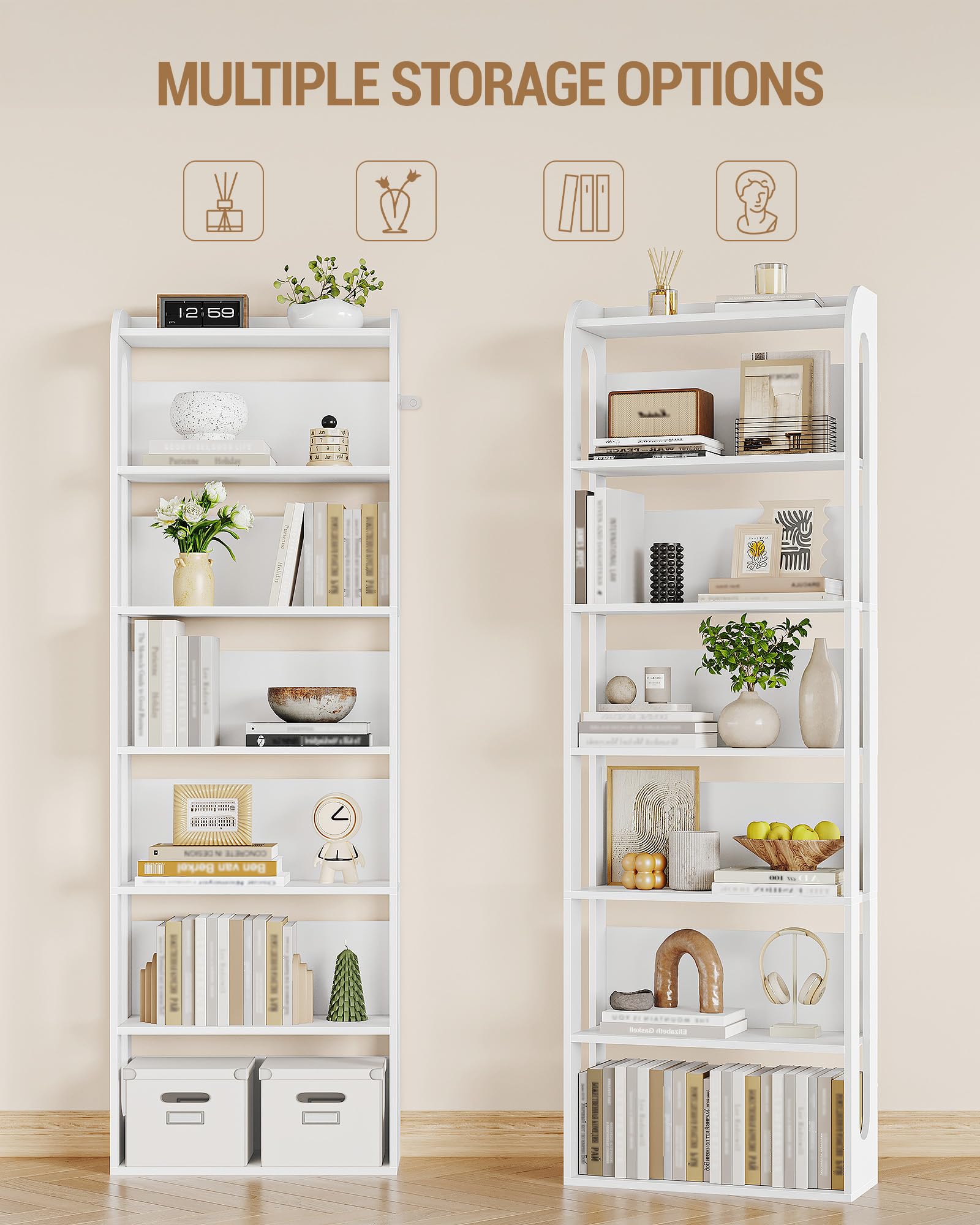 Hzuaneri Bibliothèque, étagère en Bois à 7 Niveaux, étagère géométrique 3D de Bureau, Bibliothèque sur Pied en Bois pour Chambre, Salon et Bureau 24 x 60 x 181,4 cm Blanc BC70003X