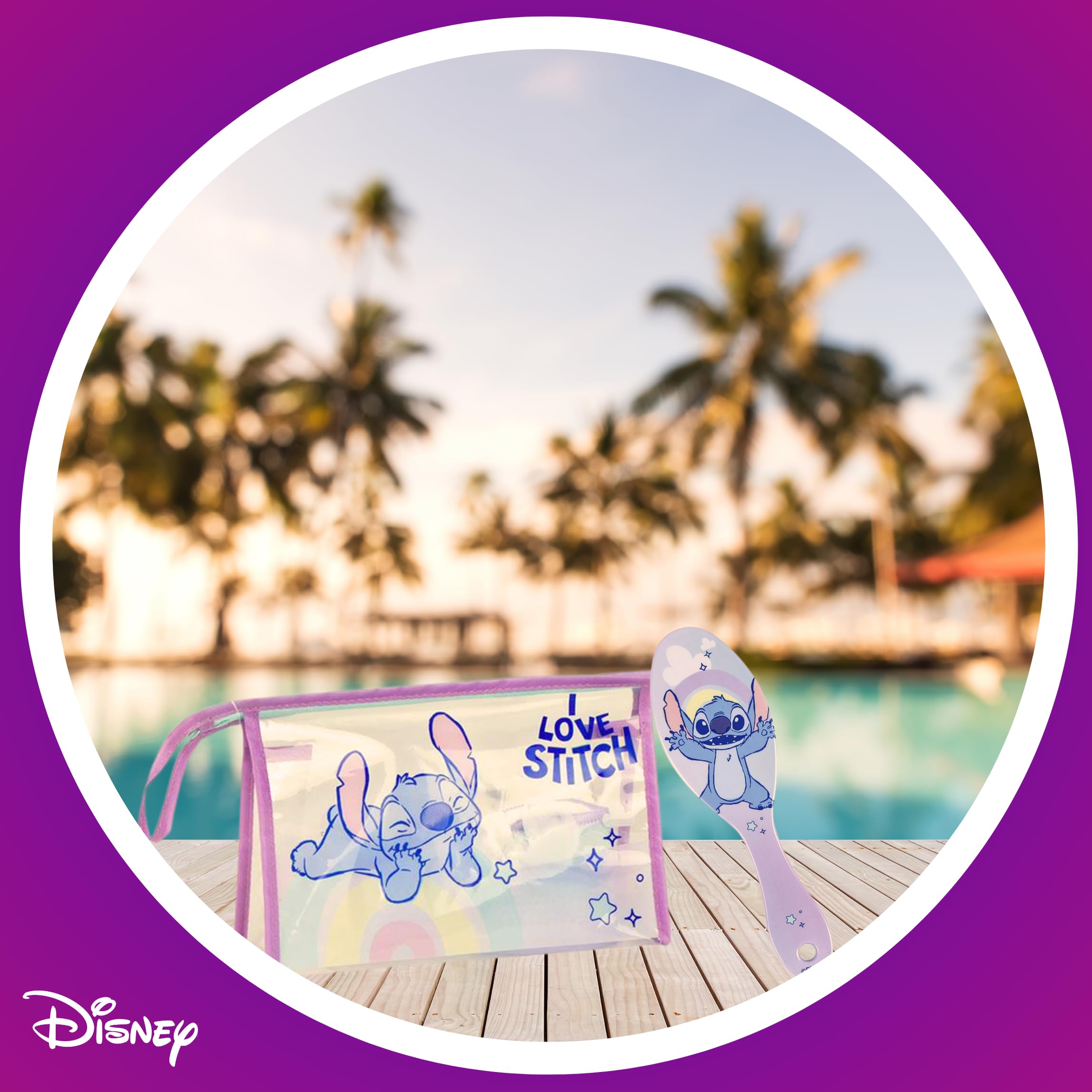Disney Stitch Trousse de Toilette pour Enfant, Motif Stitch et Angel, avec Brosse à Cheveux, Serviette et Porte-Monnaie, sans PVC