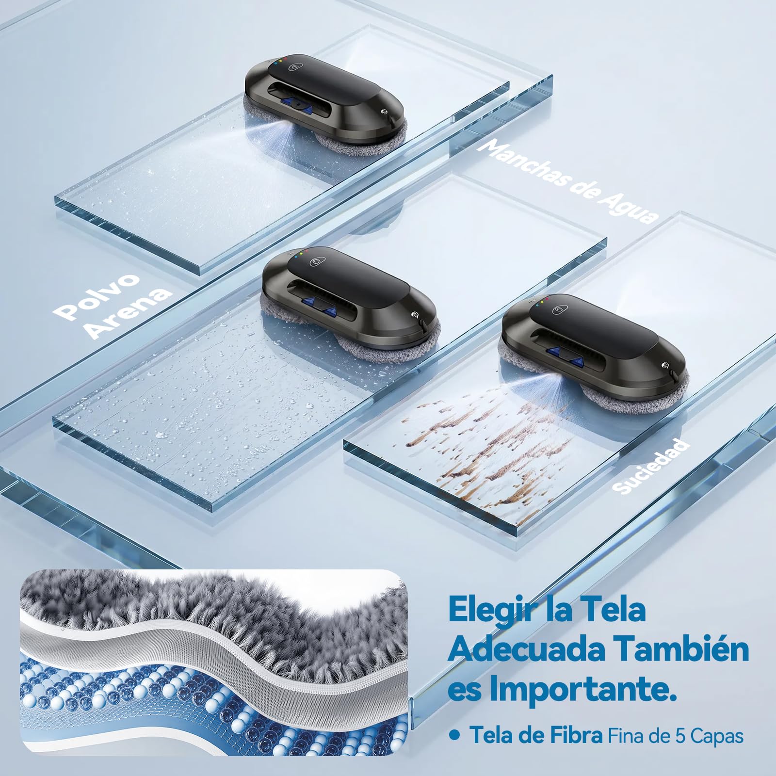 W23D Robot limpiacristales con Función de pulverización, Succión Turbo de 6500 Pa, Tecnología de Limpieza en Espiral, 3 Modos de Limpieza y navegación Inteligente para una Limpieza eficaz de Ventanas
