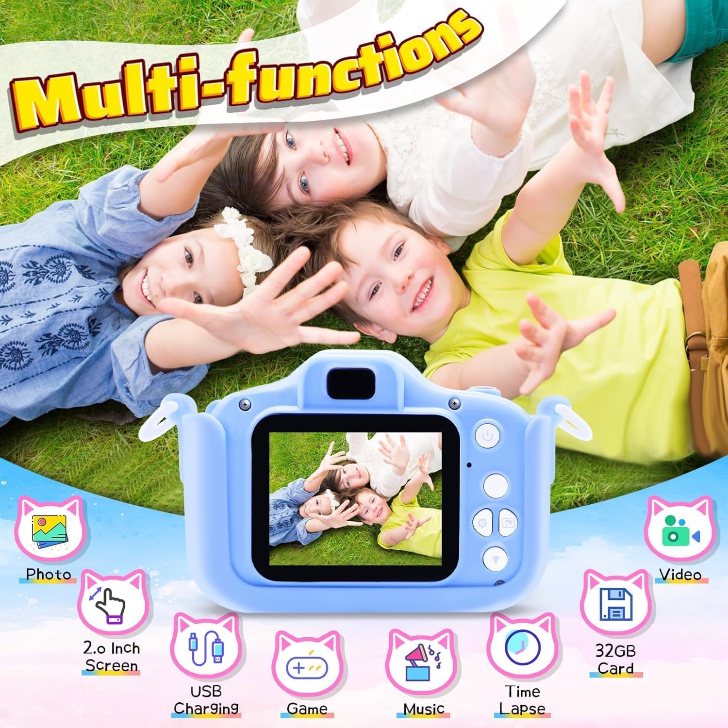 Kids Camera, 1080P HD 2.0 Inch Screen Kids Digital Camera with 32GB Card and Reader, Selfie Childrens Camera for Kids Age 3-12 Years Old Boys and Girls Birthday Christmas Kids Toy 4 819DTiPL0GL. AC SL1500