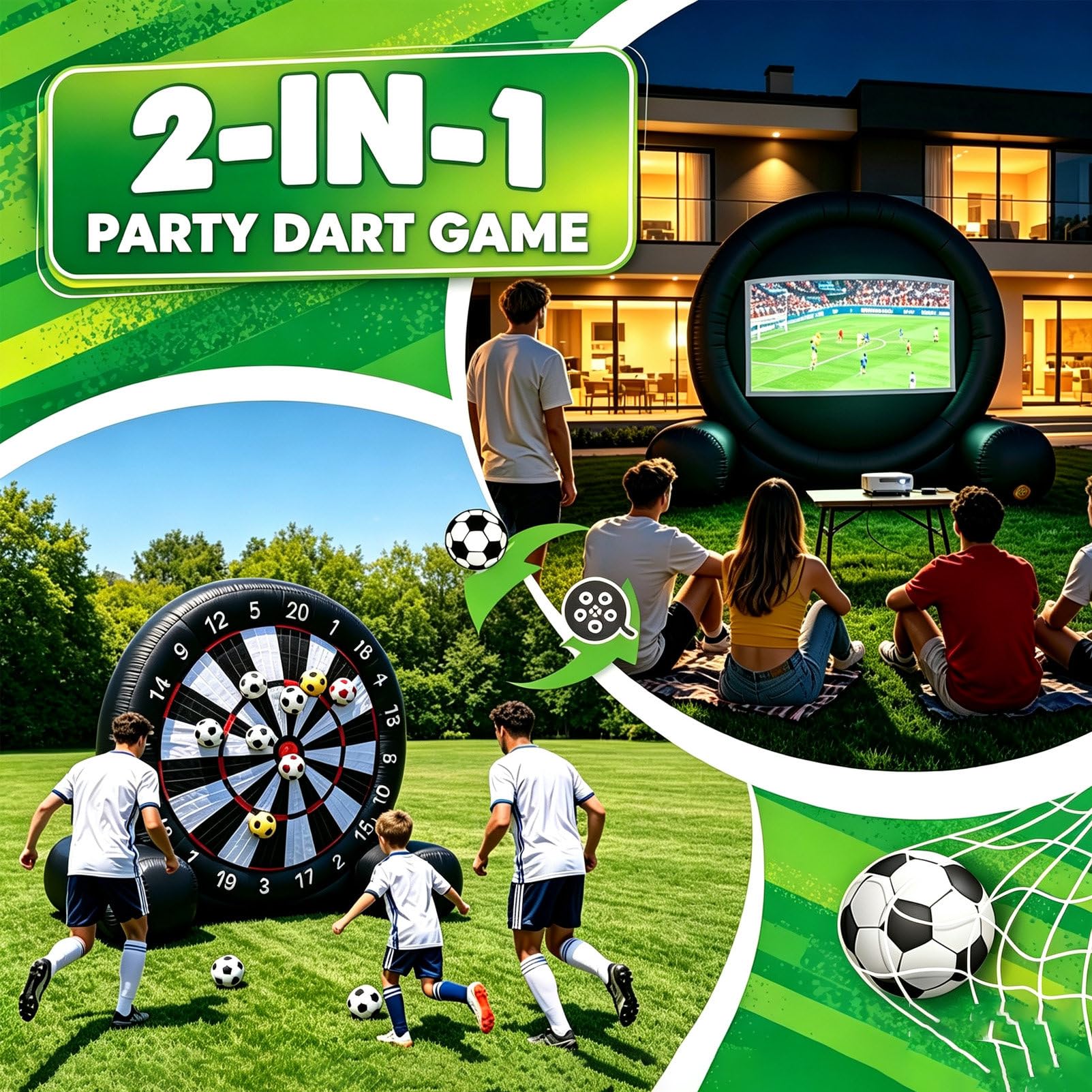 Blanco Hinchable para Dardos De FúTbol Al Aire Libre, Diana Hinchable Gigante De 3/4/5 M para Juegos En El JardíN, con 8 Balones De FúTbol Y Soplador, para El JardíN C-3M