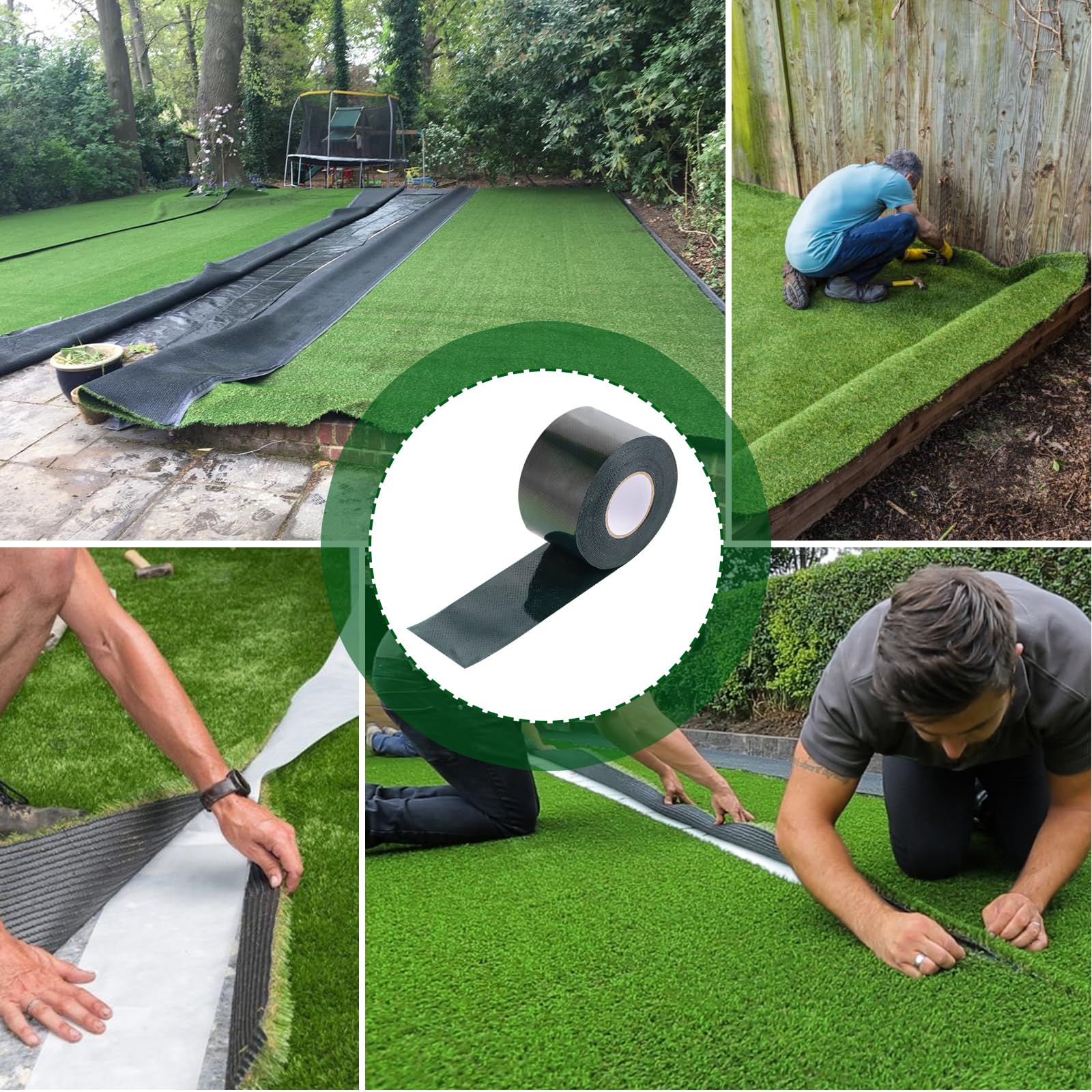 Lot de 4 rouleaux de ruban adhésif double face pour gazon artificiel - 5 cm x 5 m - Pour pelouse, prairie verte, extérieur, jardin, pelouse
