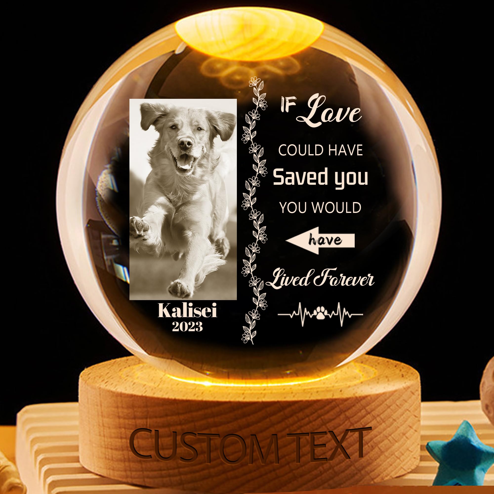 Personalized Pet Memorial Crystal Globe Lamp - Custom Photo & Name 3D Crystal Keepsake, Dog & Cat Remembrance Gifts for Family,Christmas Anniversary Pet Loss Memorial Gifts