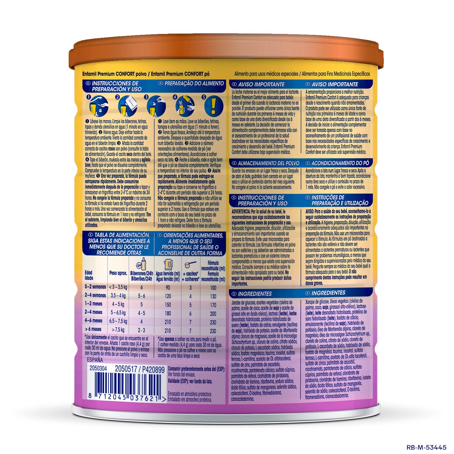 Enfamil Premium Confort Pack Fórmula para Bebés con Trastornos Digestivos - 4 latas x 800 g
