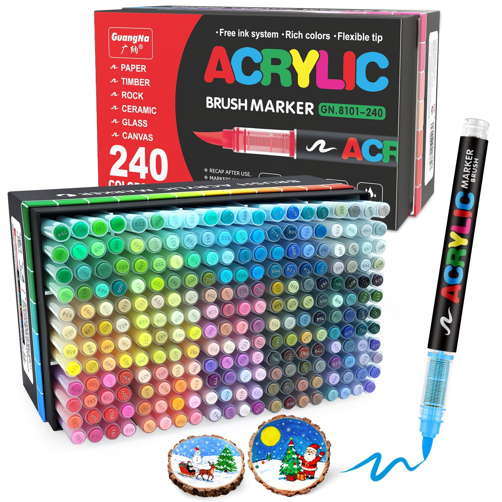 JRQ Set de 240 Couleurs Feutre Acrylique à Pointe Pinceau Multi-surfaces