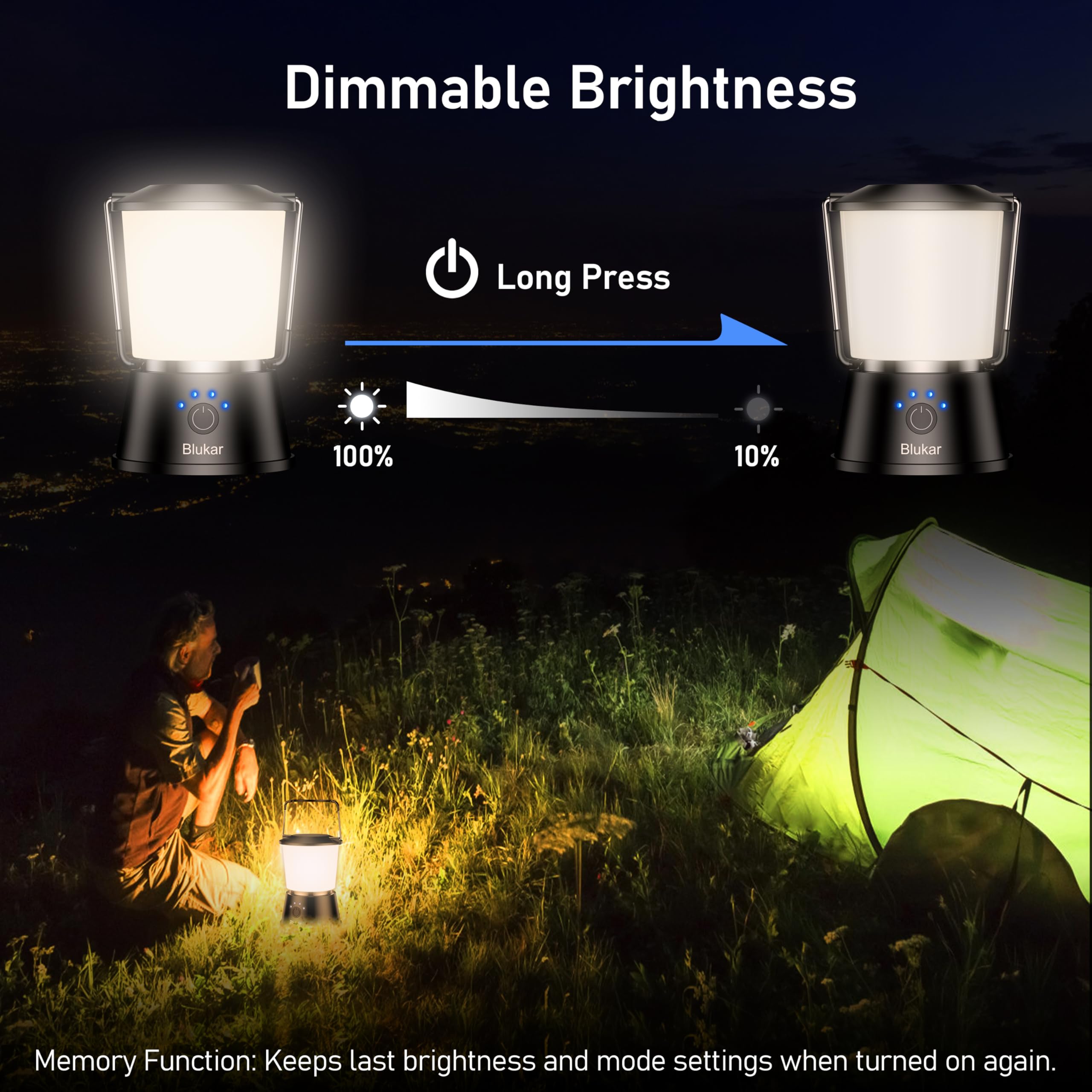Blukar Lampada Campeggio Ricaricabile, 360° Super Luminoso LED Luce Campeggio Portatile, 5 Modalità, Lunga Durata della Batteria, Lampada per Tende per All'aperto/Emergenza/Interruzione di Corrente