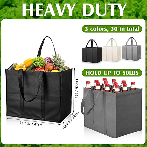 Miniatura 2 de Hillban Paquete de 30 bolsas de comestibles reutilizables a granel, bolsas de compras grandes, lavables, plegables, resistentes, bolsas de