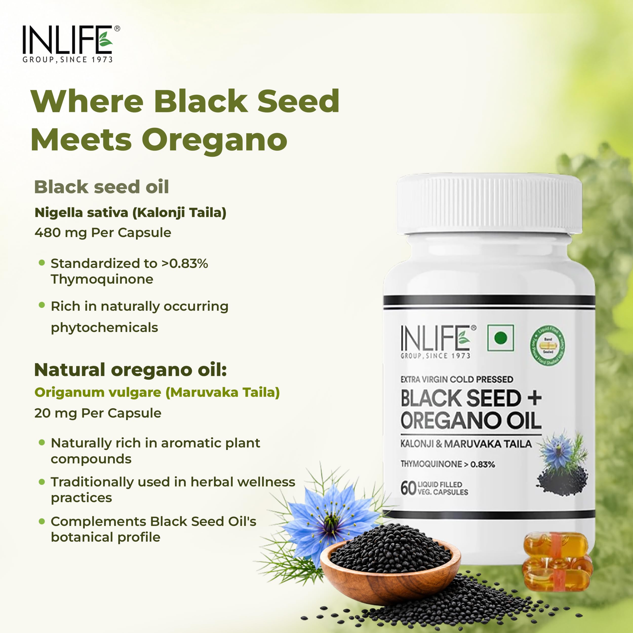 INLIFE Black Seed Oil Capsules 480mg with Oregano Oil, Kalonji, 60 Count 1