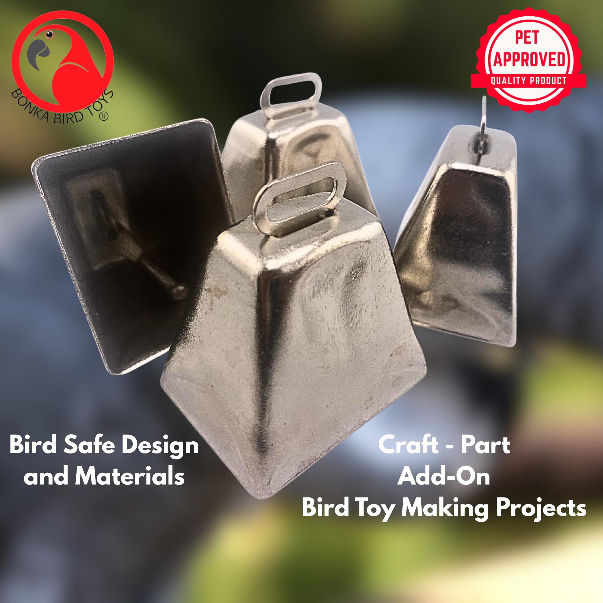 Bonka Bird Toys 1099 Pk4 Large Silver Cow Bells 2" Metal Bells for Small to Large Parrots DIY Bird Toy Parts Enrichment Accessories Conure Amazon Eclectus African Grey - image 4