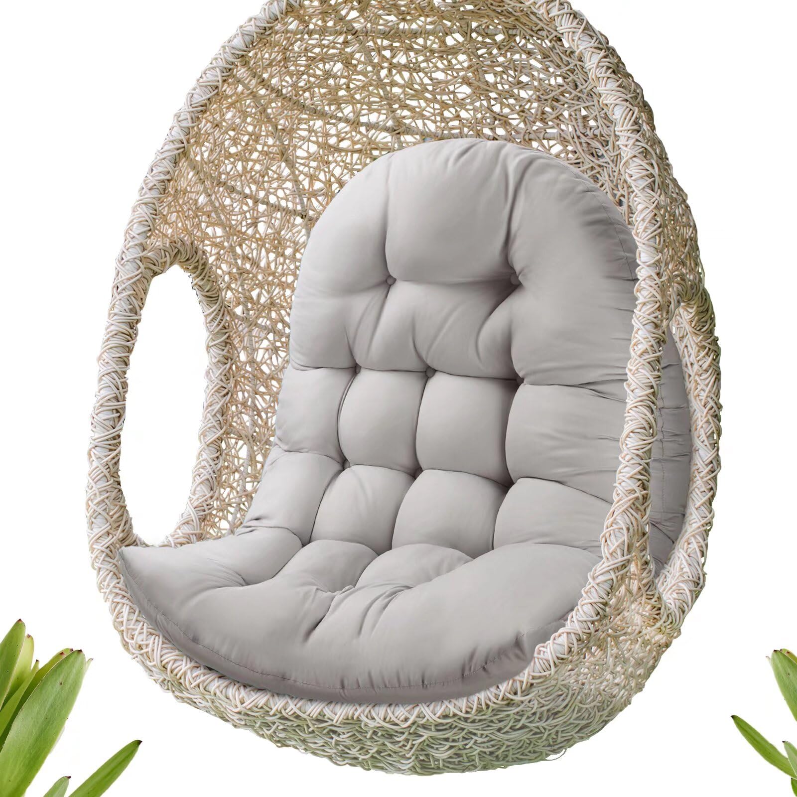 Photo 1 of MQK Thick Egg Chair Cushion Replacement, Button Tufted Outdoor Swing Chair Cushion with High Elasticity PP Cotton and Skin-Friendly Fabric, Hanging Cushion for Patio Porch Furniture (Only Cushion)