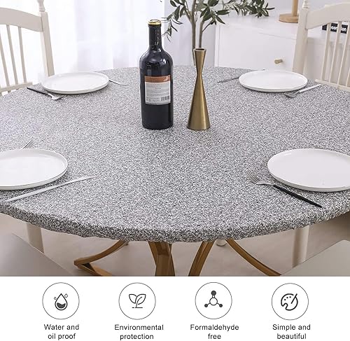 Miniatura 4 de lndoor - Mantel redondo de vinilo ajustable para patio al aire libre, respaldo de franela, borde elástico, mantel decorativo impermeable y lavable,