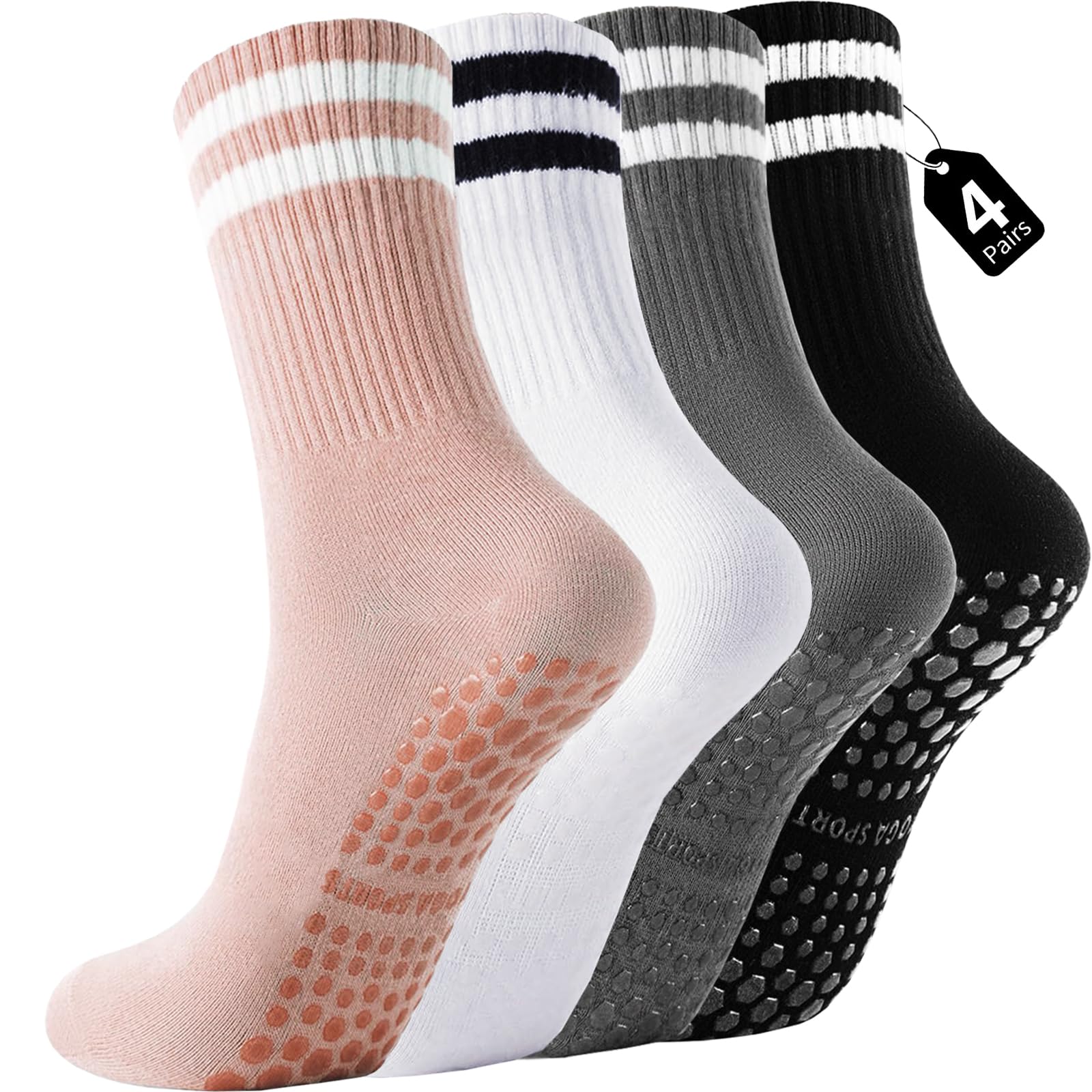 4 Pack Pilates Socks Women Non Slip, Grippy Yoga Grip Socks for Barre, Ballet, Dance, Barefoot Workout, Reformer - 2
