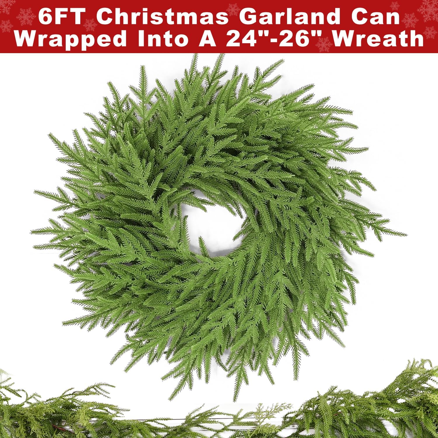 Thick Real Touch Christmas Norfolk Pine Garland Realistic, 6 Ft by 12 Inch Christmas Garland with 120 Branch Tips, Artificial Greenery Garlands for Xmas Holiday Table Fireplace Mantle Indoor Outdoor