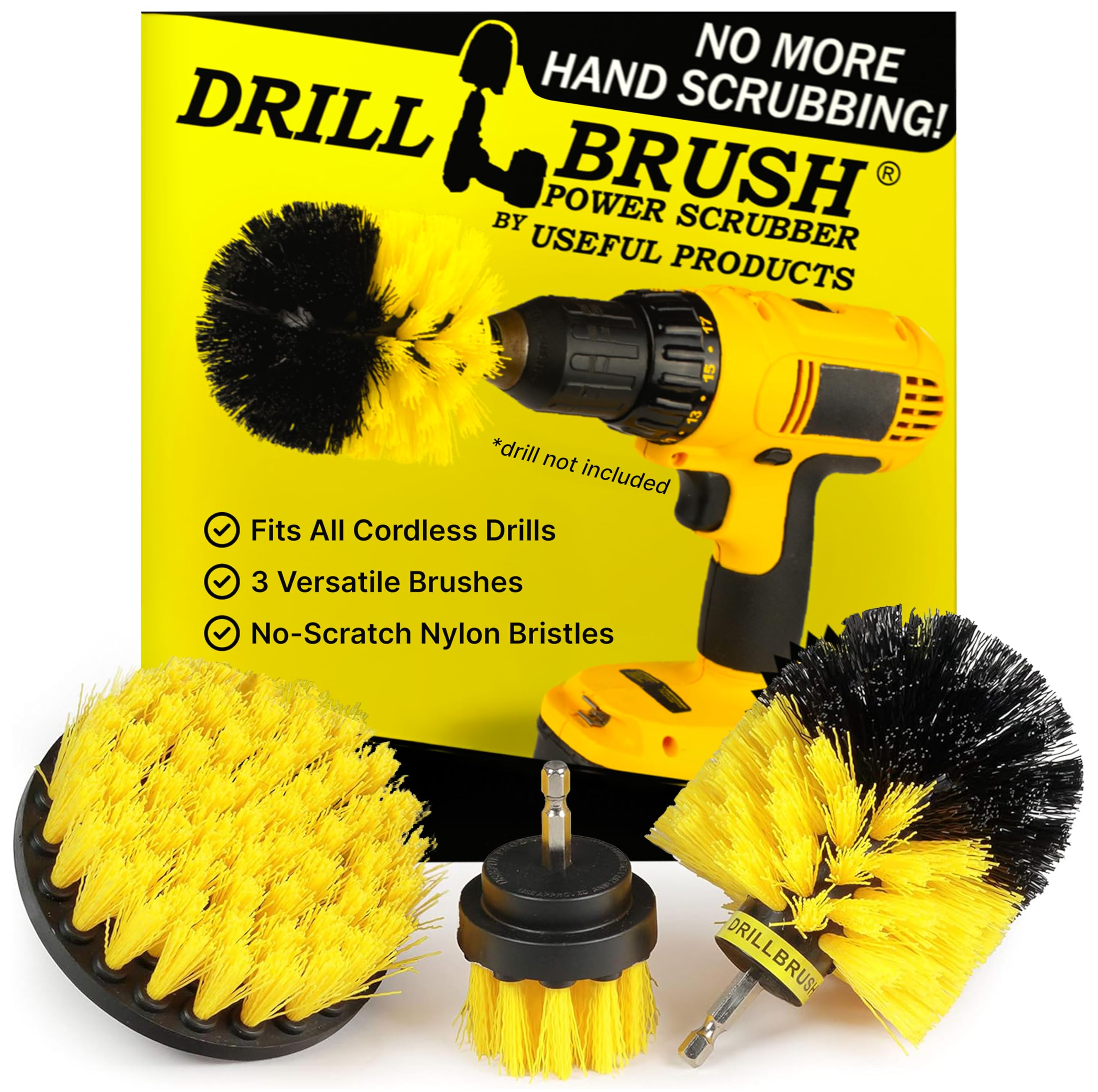 Drillbrush Power Scrubber For Drill - All-Purpose Bathroom Cleaning Kit, Tub & Tile Scrubber - Long-Lasting Nylon Bristles, Black Handle