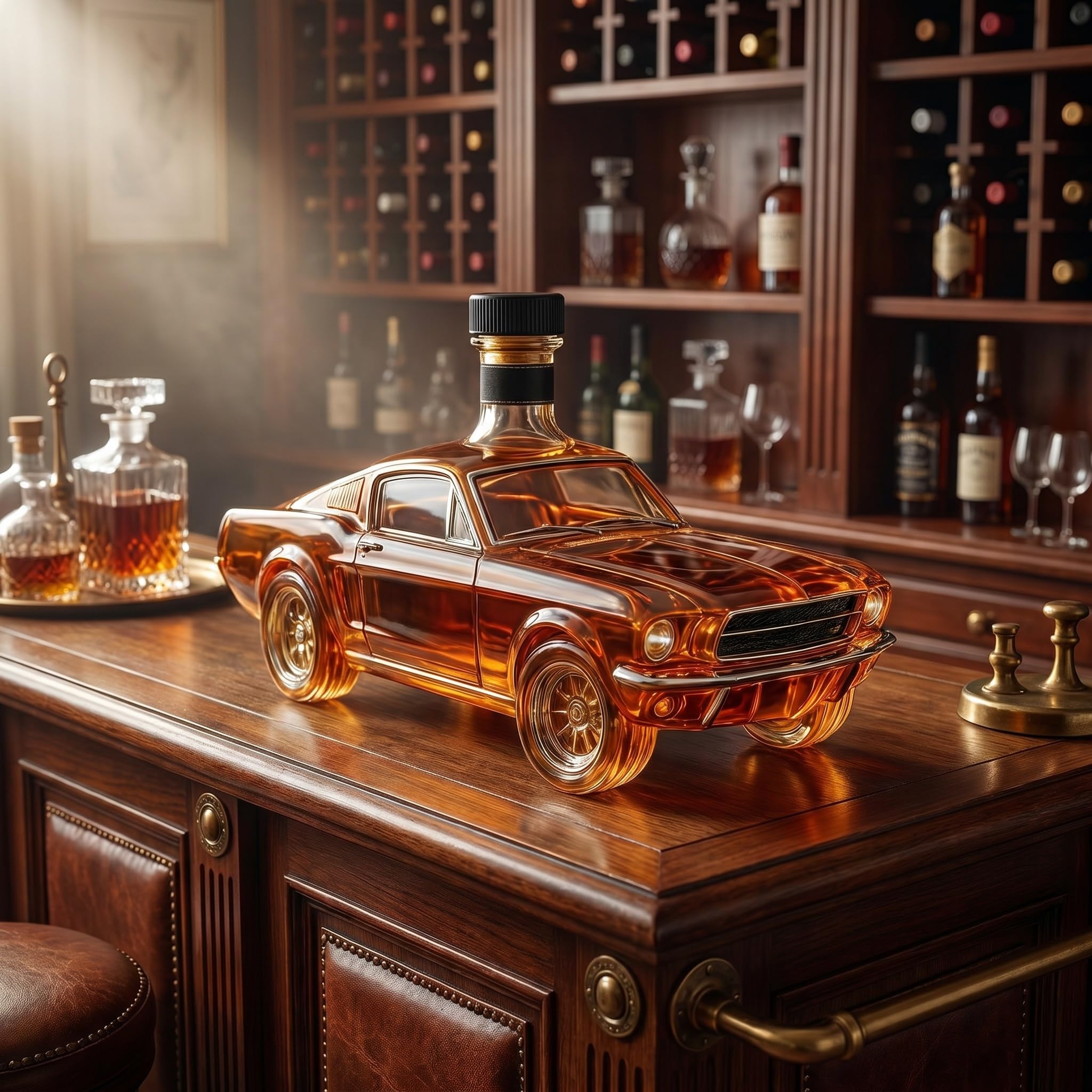 Carafe à whisky en forme de voiture de 300 ml – Bouteille en verre soufflée à la main en forme de voiture de sport 3D, distributeur de whisky unique, cadeau créatif pour homme, décoration de
