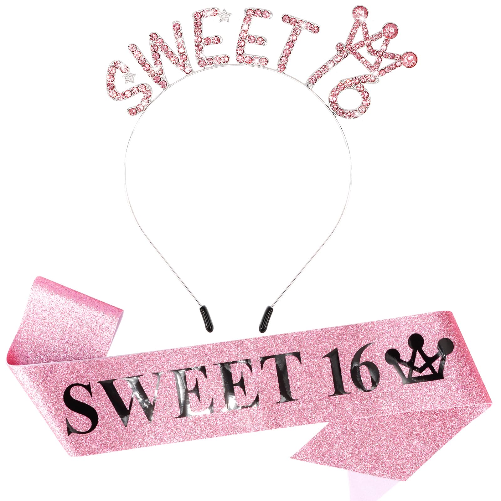 Canitor Sweet 16 Birthday Crown Tiara and Sash with Pin 16th Sweet 16 Party Decorations Sweet 16 Gifts for Girls