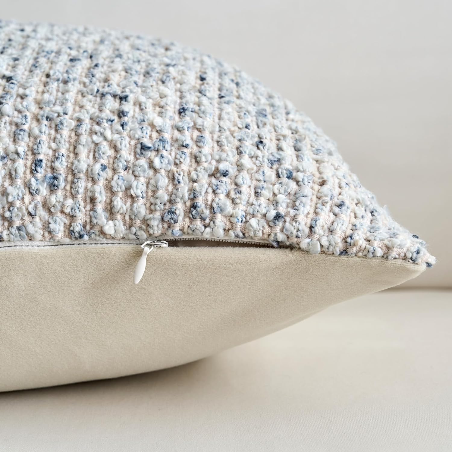 LIGICKY Pack of 2 Textured Boucle Lumbar Throw Pillow Covers Decorative Modern Accent Striped Pillow Cases Cozy Soft Couch Cushion Case for Sofa Bedroom Living Room Home Decor, 12x20 Inch, Blue