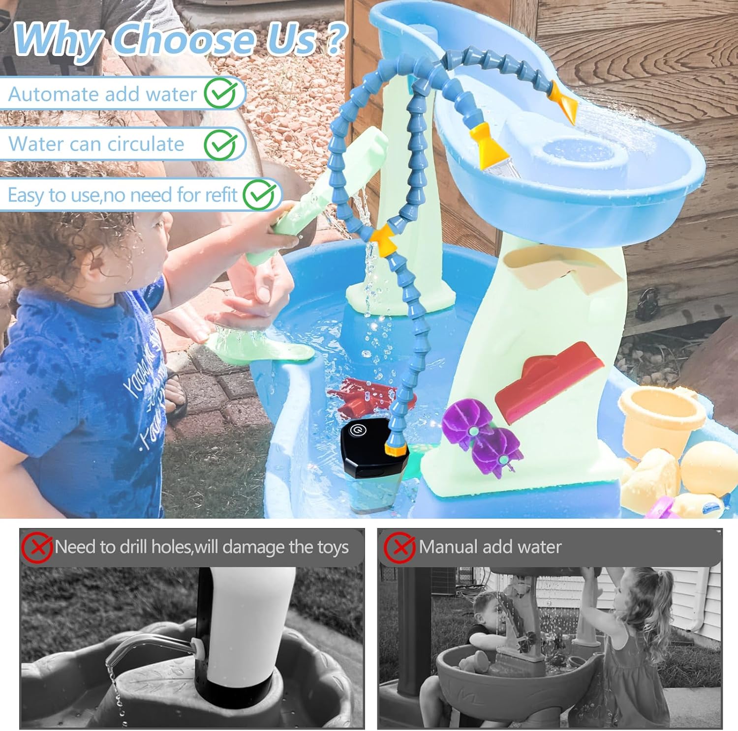 Kids Water Table Cover And Rechargeable Water Table Pump with Intelligent LED Display
