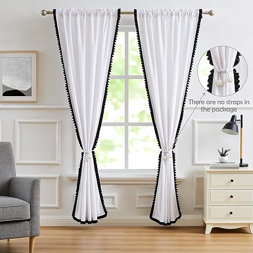 Miniatura 5 de Jackroy Cortinas opacas de terciopelo blanco y negro, 70% de 63 pulgadas, 2 paneles, juego de tratamiento de ventana sólidas, cortinas suaves para