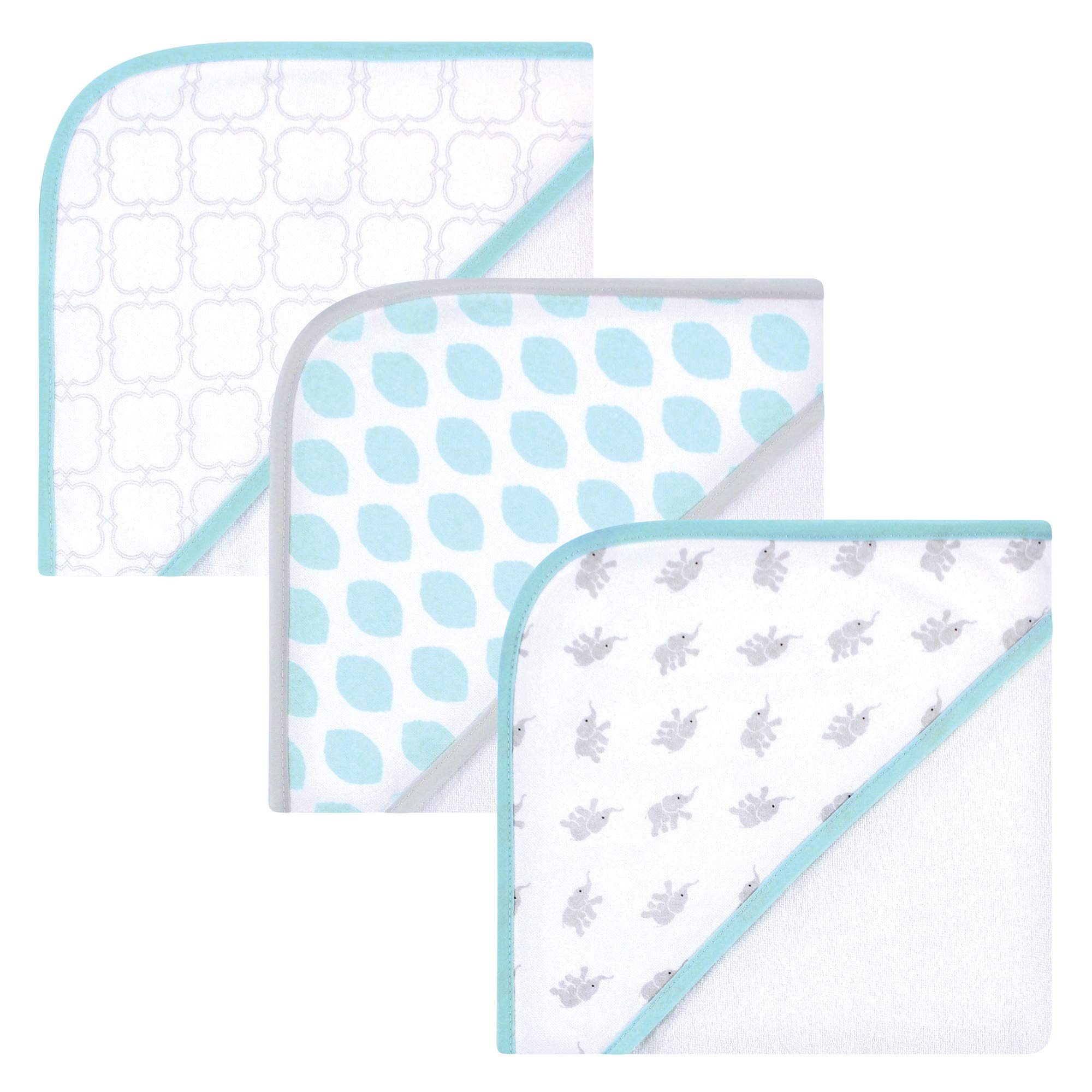 Luvable Friends Unisex Baby Cotton Terry Hooded Towels, Mint Elephant, One Size