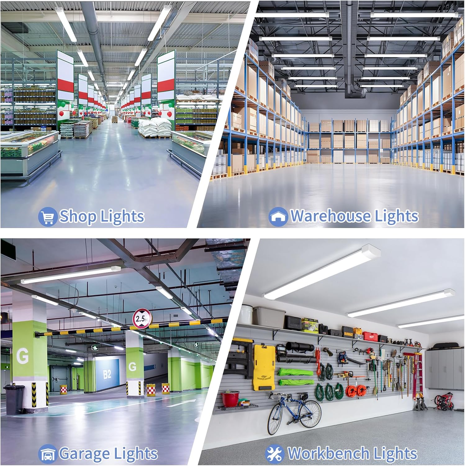 Airand LED Ceiling Light Fixture with Plug, 5FT Triproof LED Tube Lights 45W Linkable Closet Light for Workbench Kitchen Basement Garage Corridor Bathroom Office Overhead Lighting with Plug in Cord