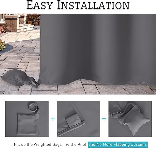 Vista 83 de RYB HOME Cortinas para exteriores resistentes al viento, bolsas con peso adjuntas, cortinas opacas de 84 pulgadas de largo, cortinas térmicas Beige