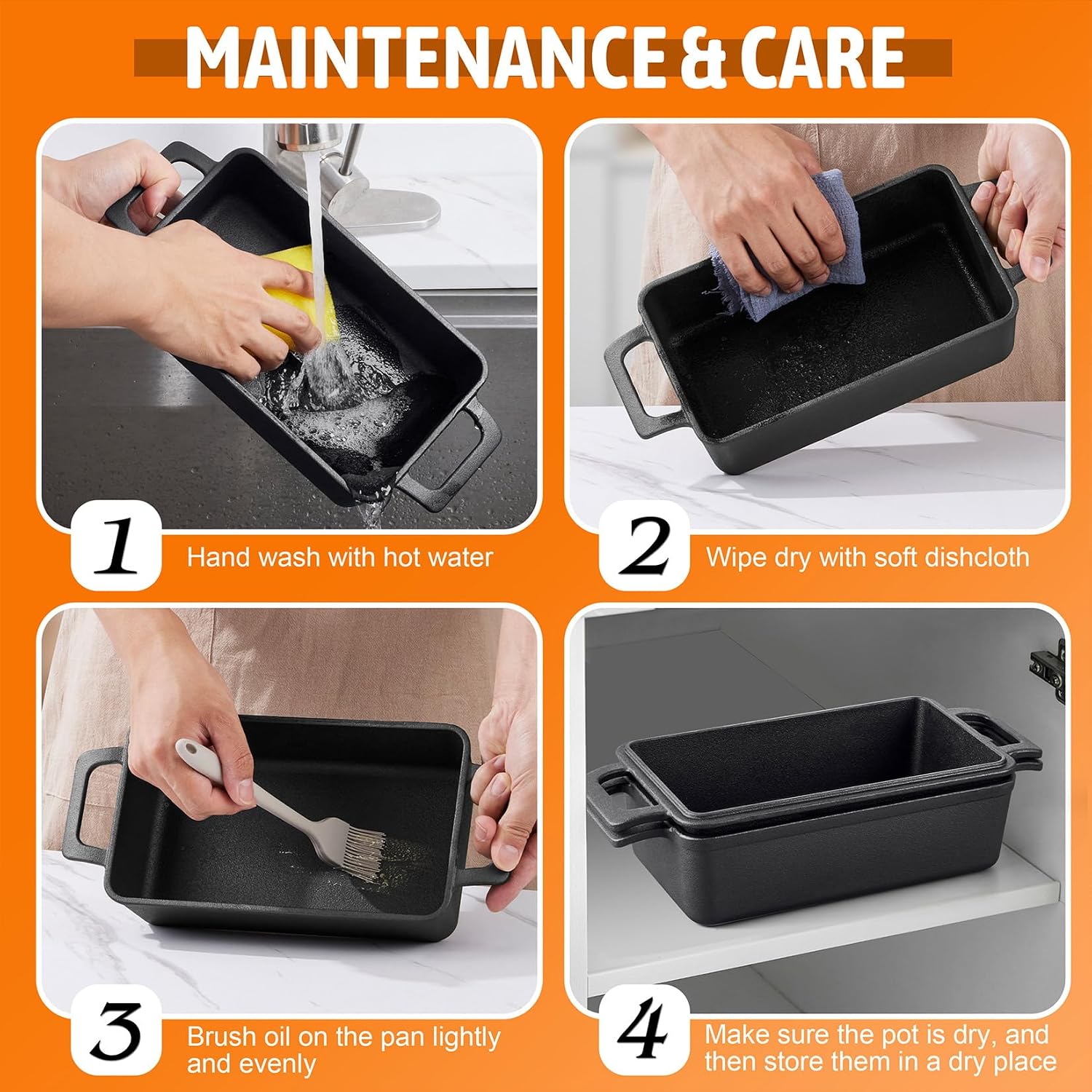 P&P CHEF 2-In-1 9 x 5 Inch Cast Iron Loaf Pan with Lid, Black